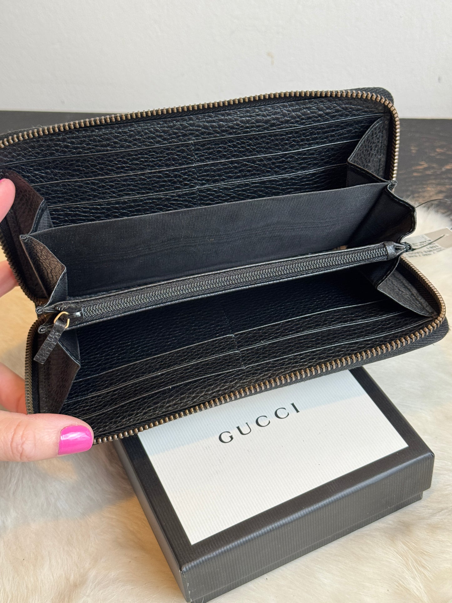GUCCI Marmont GG Butterfly Leather Long Zip Wallet