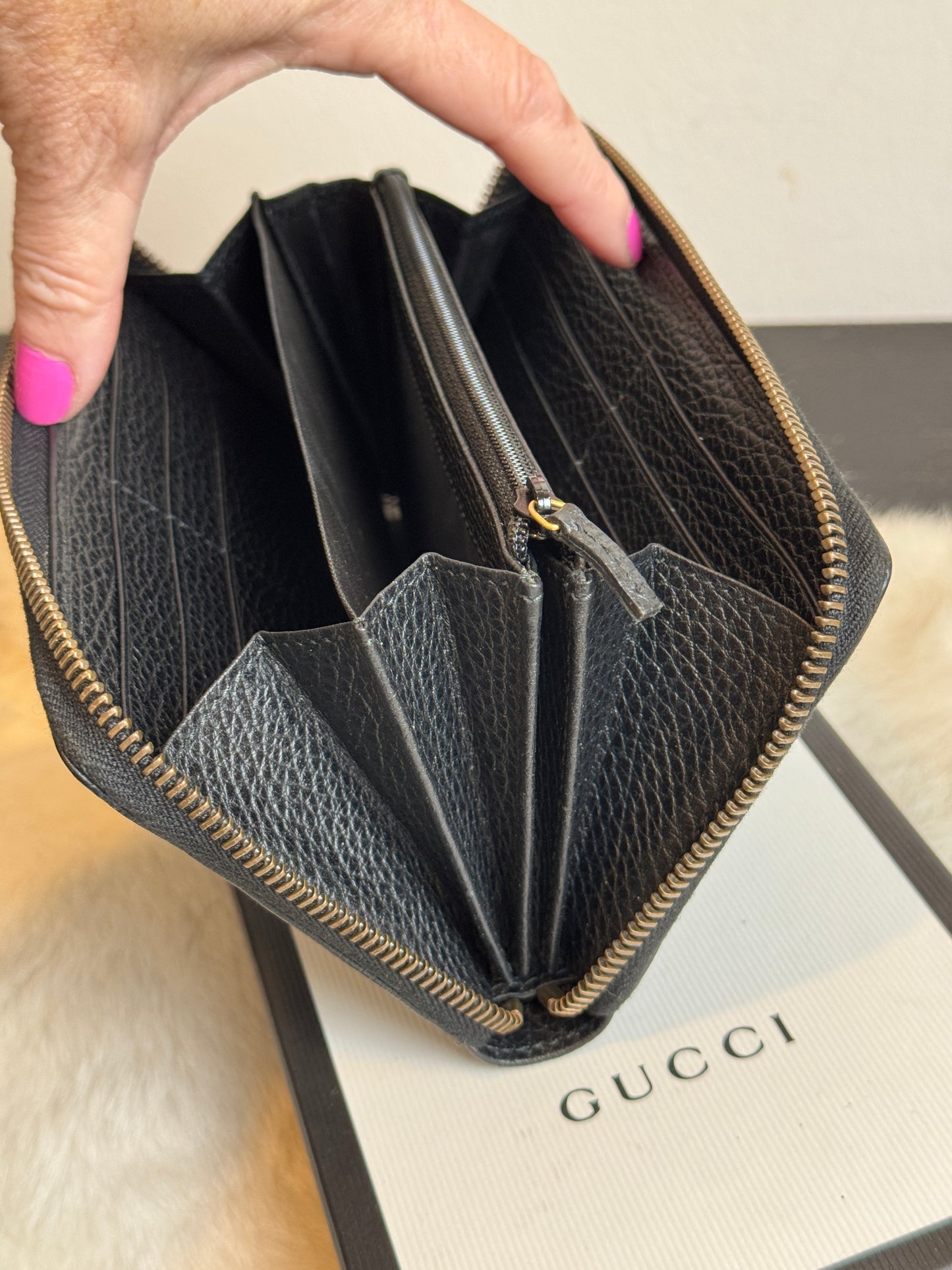 GUCCI Marmont GG Butterfly Leather Long Zip Wallet