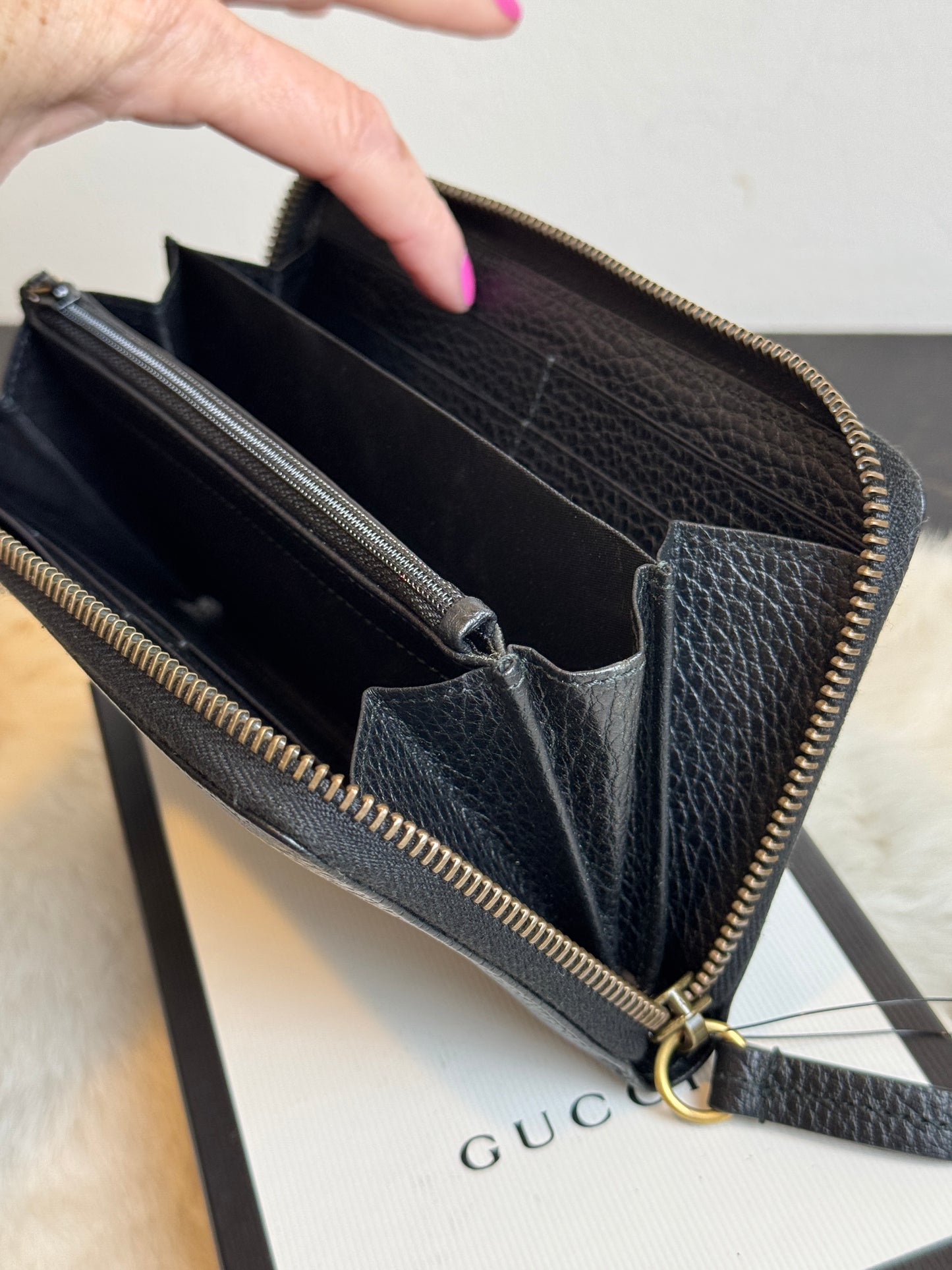 GUCCI Marmont GG Butterfly Leather Long Zip Wallet