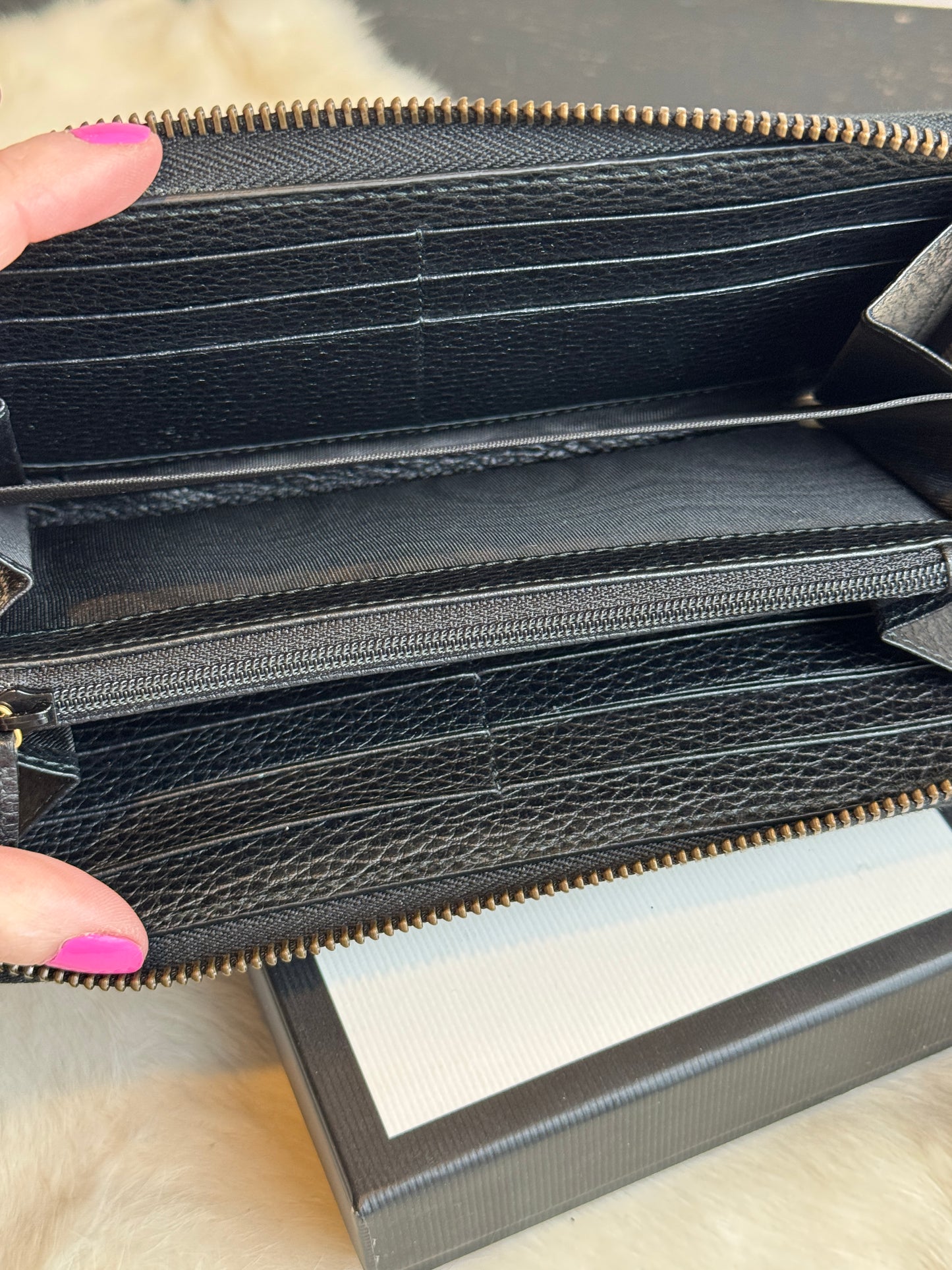 GUCCI Marmont GG Butterfly Leather Long Zip Wallet
