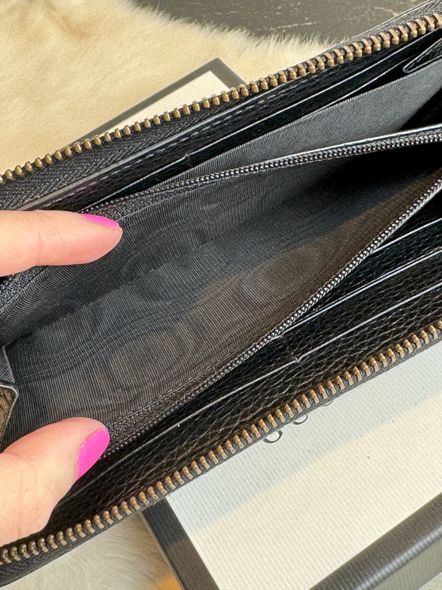 GUCCI Marmont GG Butterfly Leather Long Zip Wallet