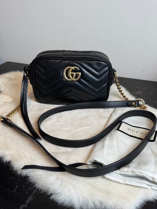 GUCCI Calfskin Matelasse GG Marmont Mini Camera Crossbody