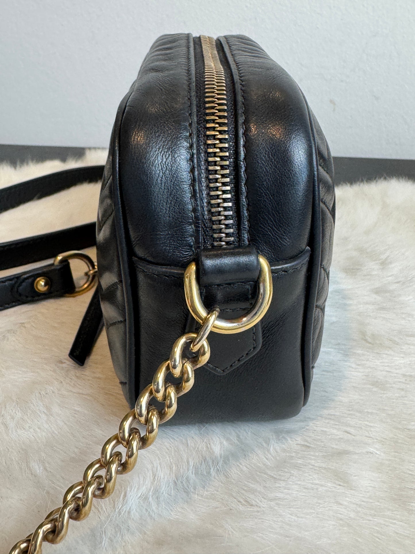 GUCCI Calfskin Matelasse GG Marmont Mini Camera Crossbody