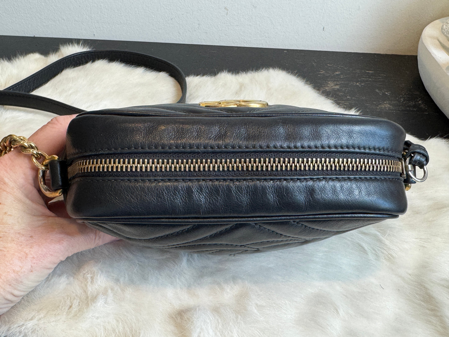 GUCCI Calfskin Matelasse GG Marmont Mini Camera Crossbody