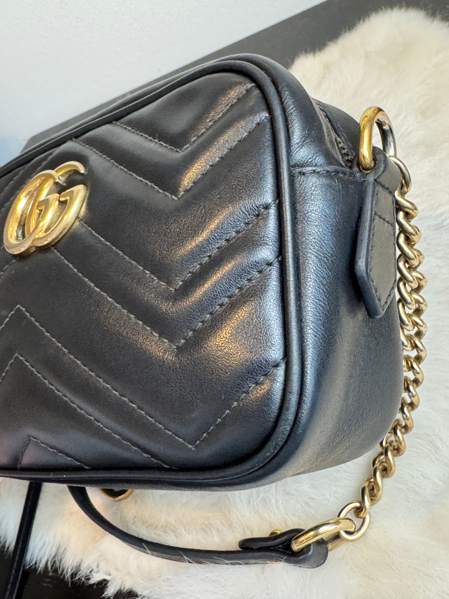 GUCCI Calfskin Matelasse GG Marmont Mini Camera Crossbody