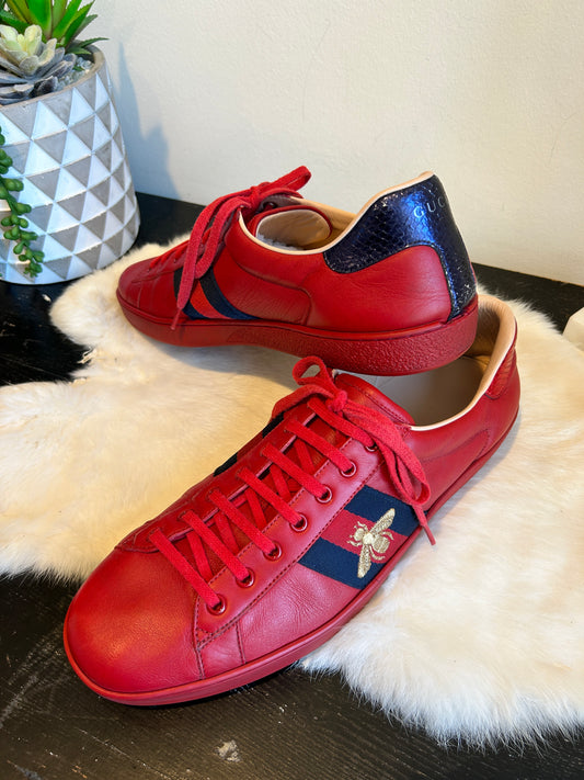 GUCCI Ace Metallic Bees RED Sneakers Men's 12EU