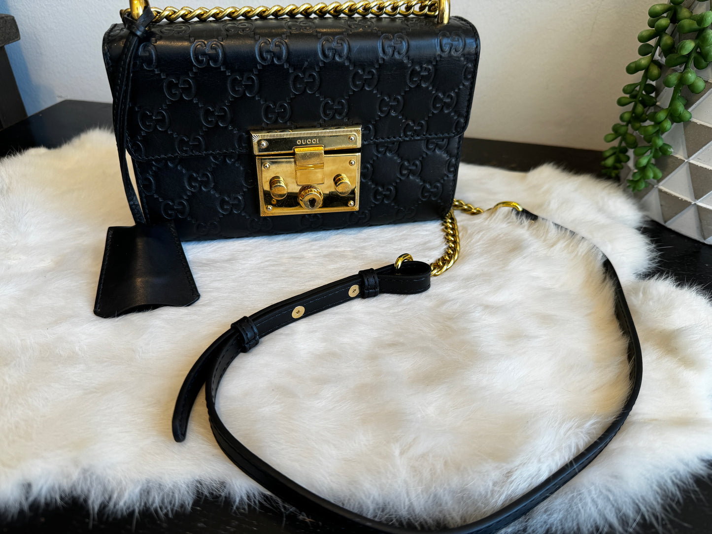 GUCCI Black Guccissima Padlock Mini
