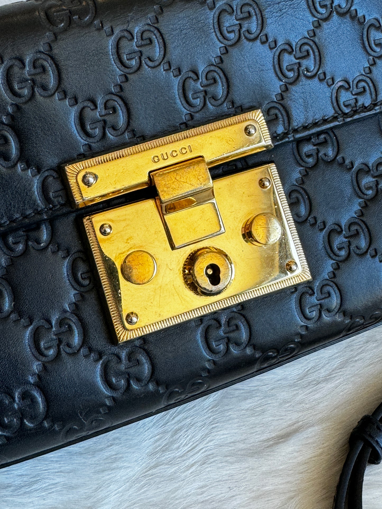 GUCCI Black Guccissima Padlock Mini