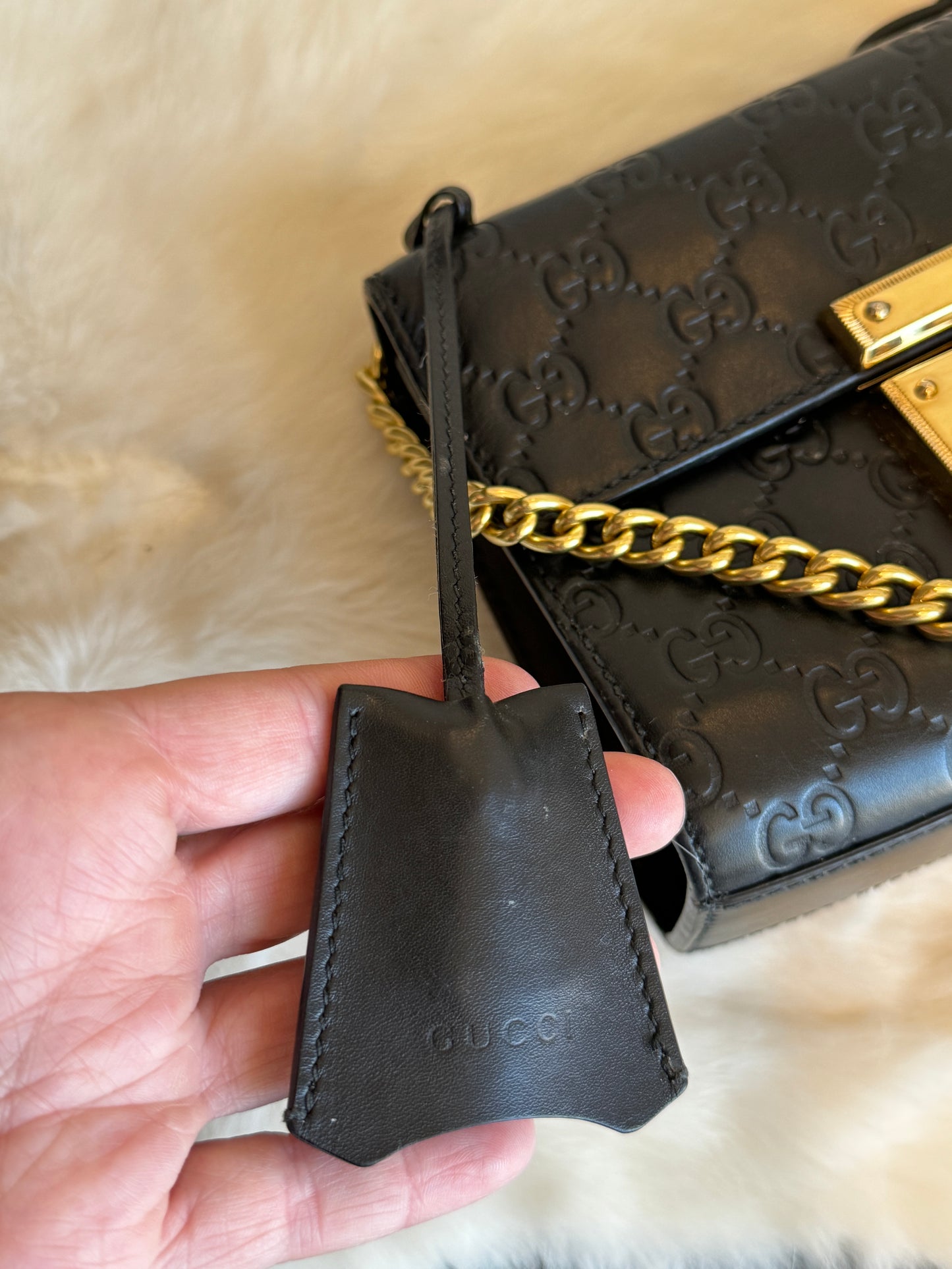 GUCCI Black Guccissima Padlock Mini