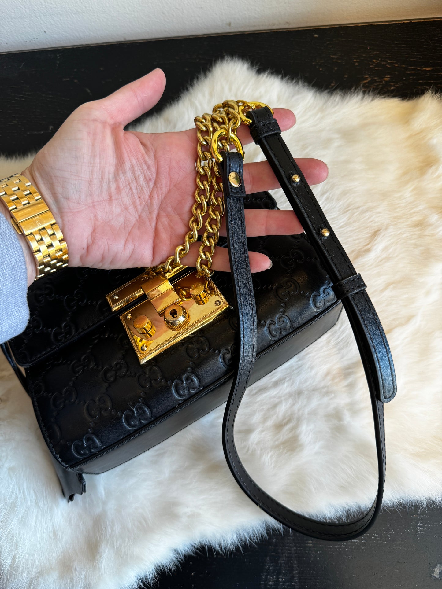 GUCCI Black Guccissima Padlock Mini