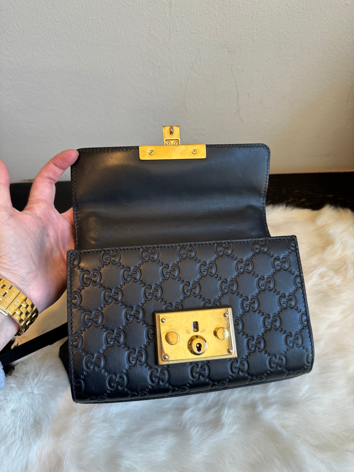 GUCCI Black Guccissima Padlock Mini