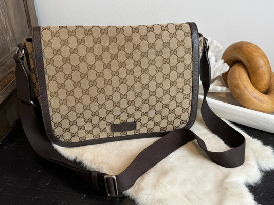 GUCCI Canvas Large Messenger Brown Bag