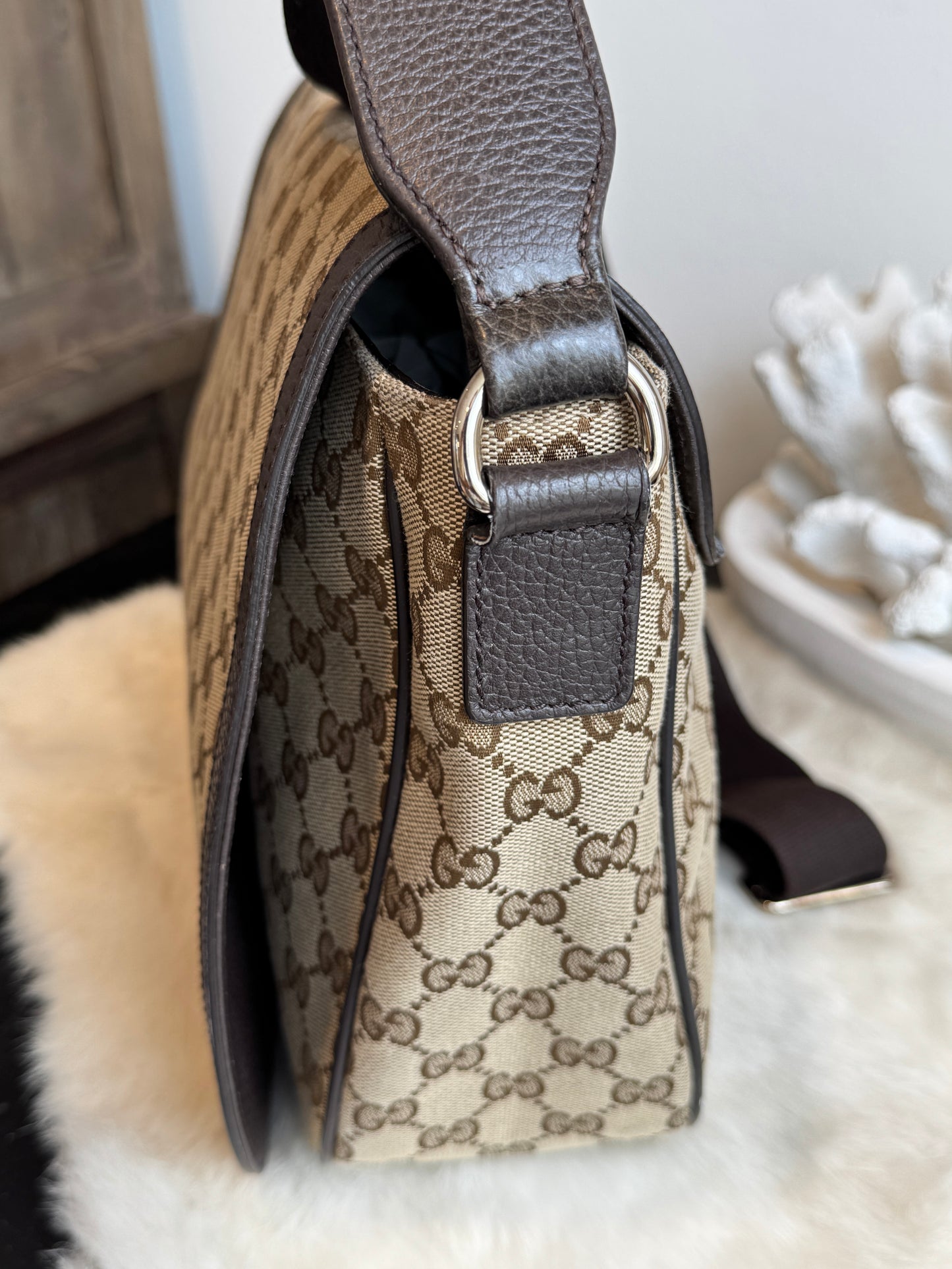 GUCCI Canvas Large Messenger Brown Bag