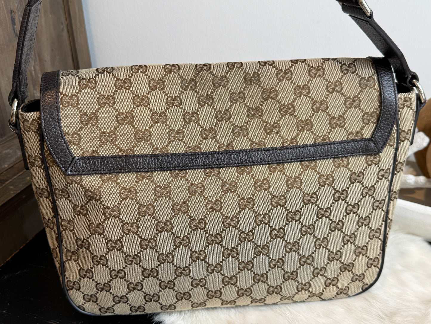 GUCCI Canvas Large Messenger Brown Bag