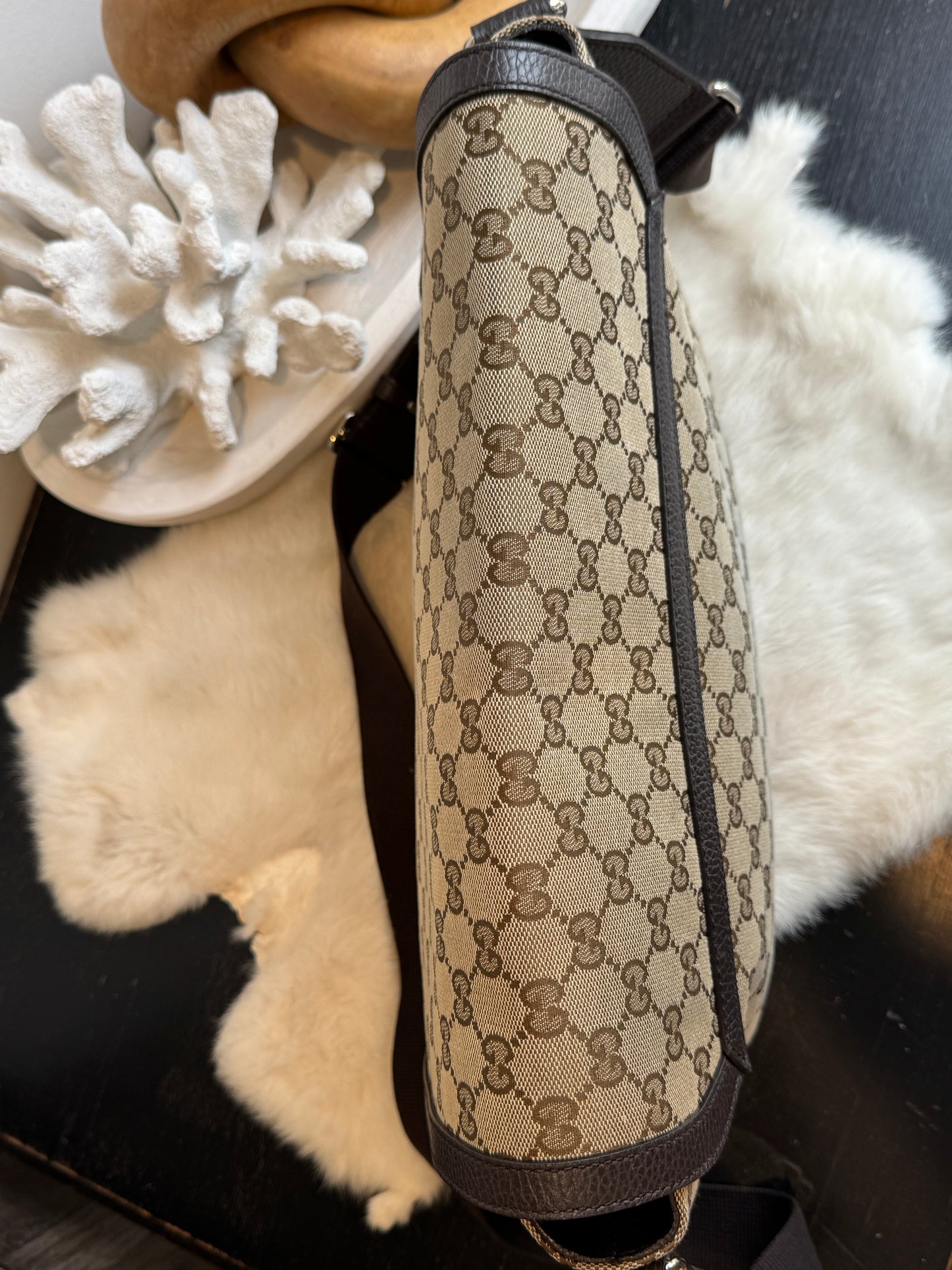 GUCCI Canvas Large Messenger Brown Bag