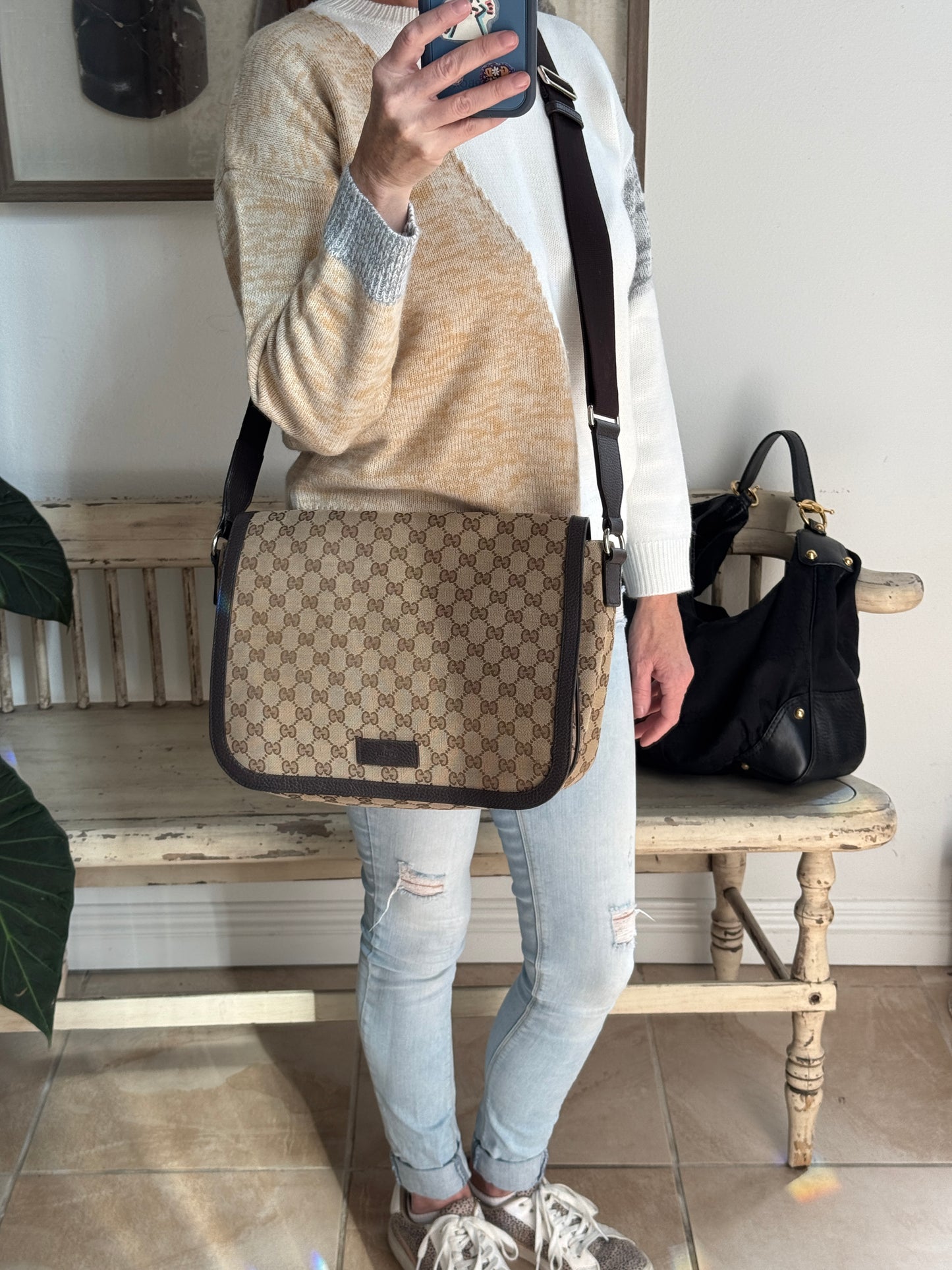 GUCCI Canvas Large Messenger Brown Bag