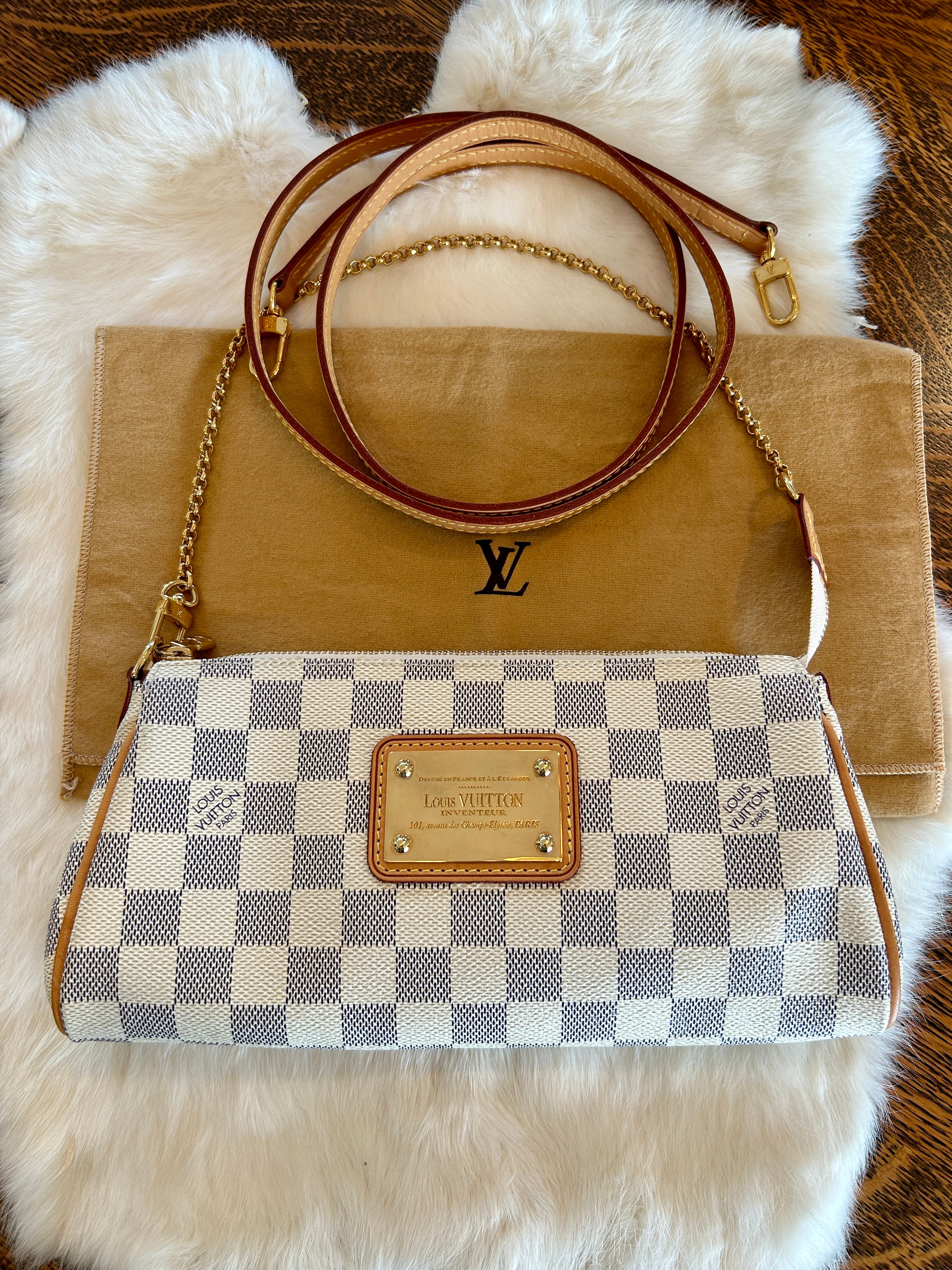 Louis Vuitton Damier Azur Canvas Eva Clutch Bag w/o Leather Strap