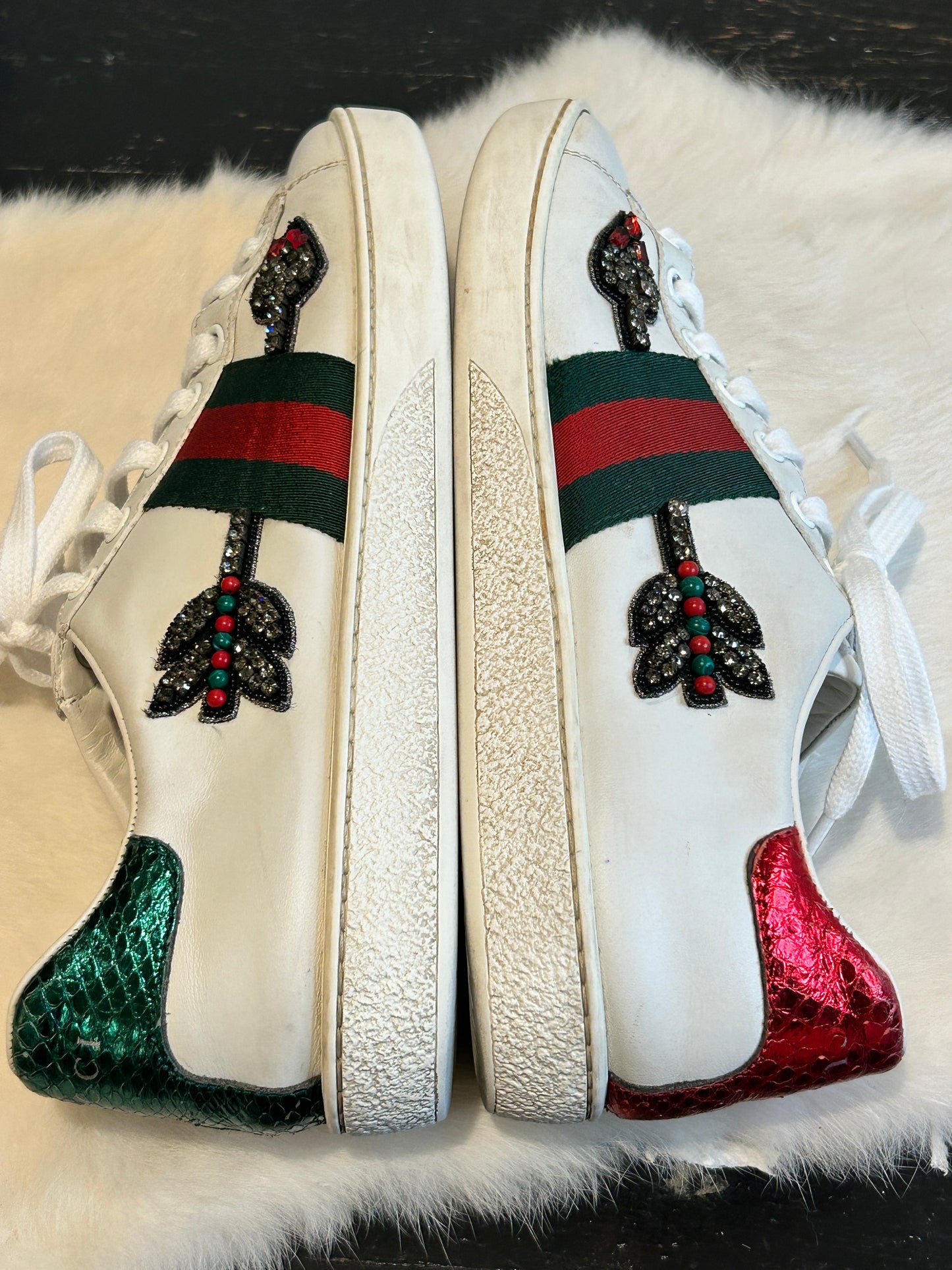 GUCCI Ace Rhinestone Arrows Sneakers Women's 38EU