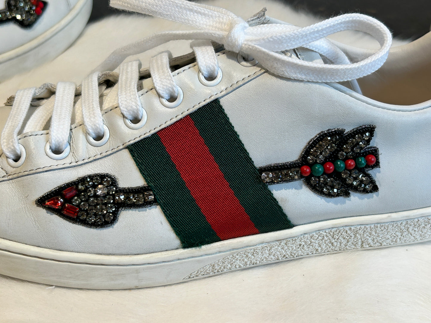 GUCCI Ace Rhinestone Arrows Sneakers Women's 38EU