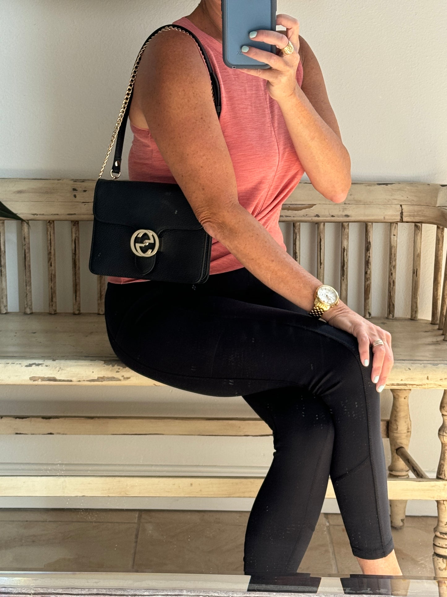 GUCCI Interlocking G Black Leather Bag