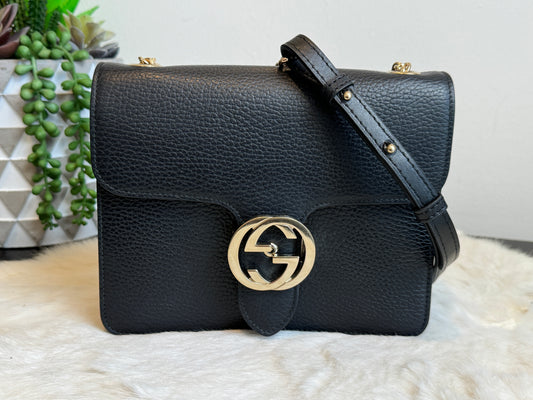 GUCCI Interlocking G Black Leather Bag