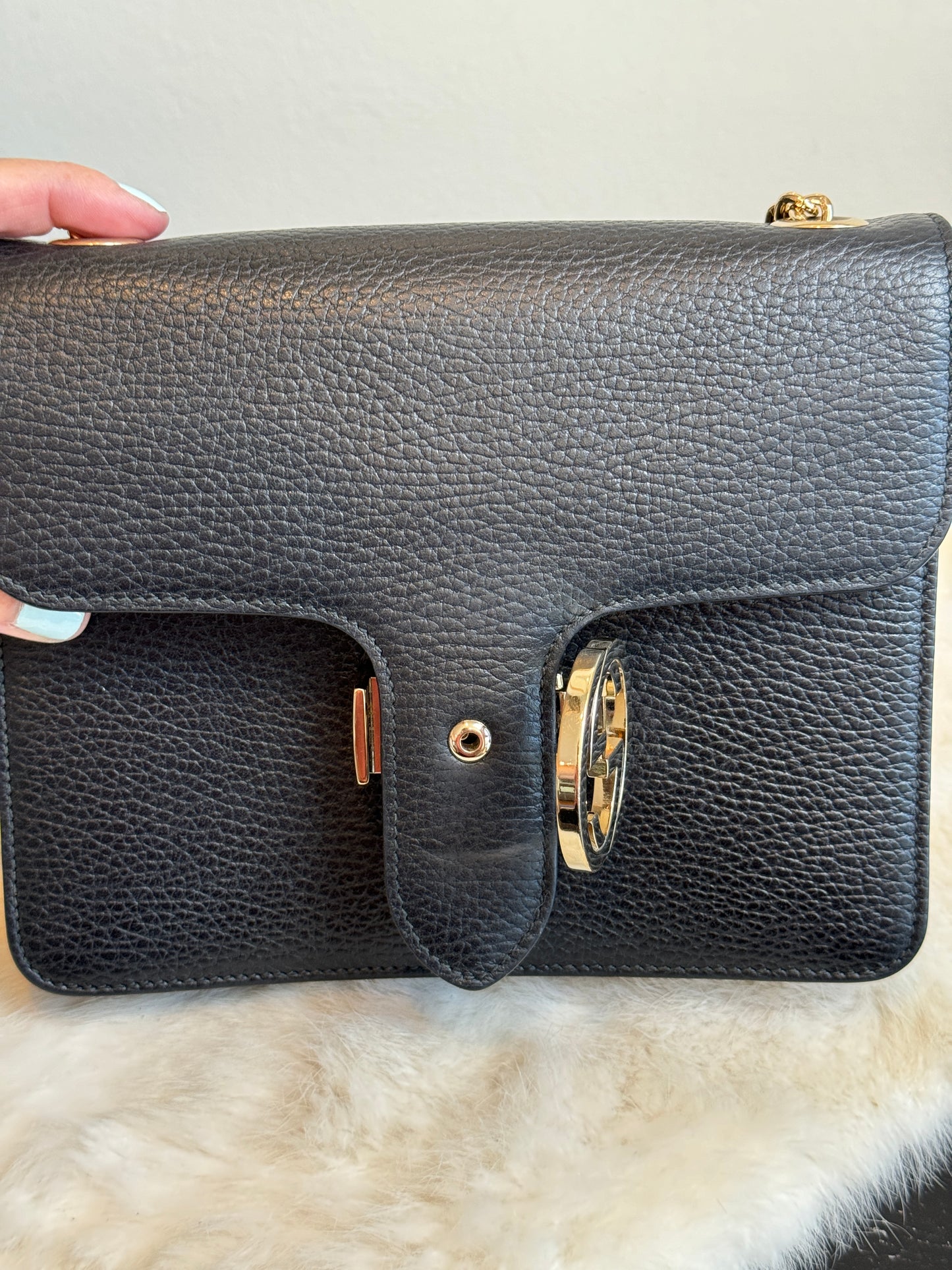 GUCCI Interlocking G Black Leather Bag