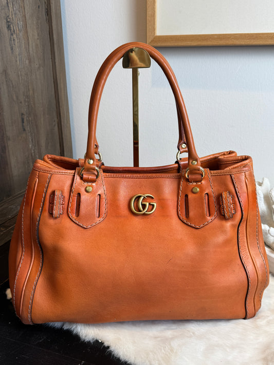 GUCCI GG Running Tote Bag Handbag Leather Orange
