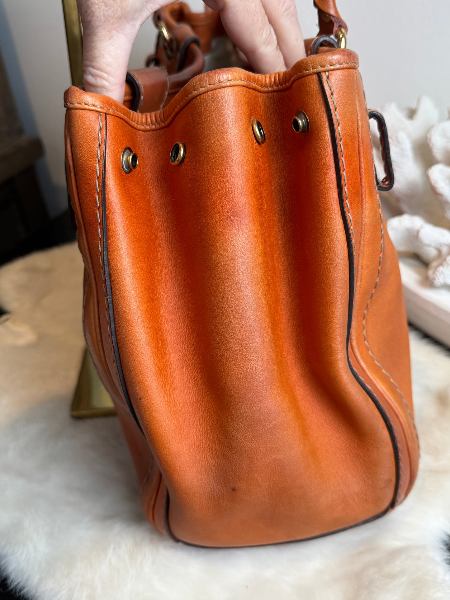 GUCCI GG Running Tote Bag Handbag Leather Orange