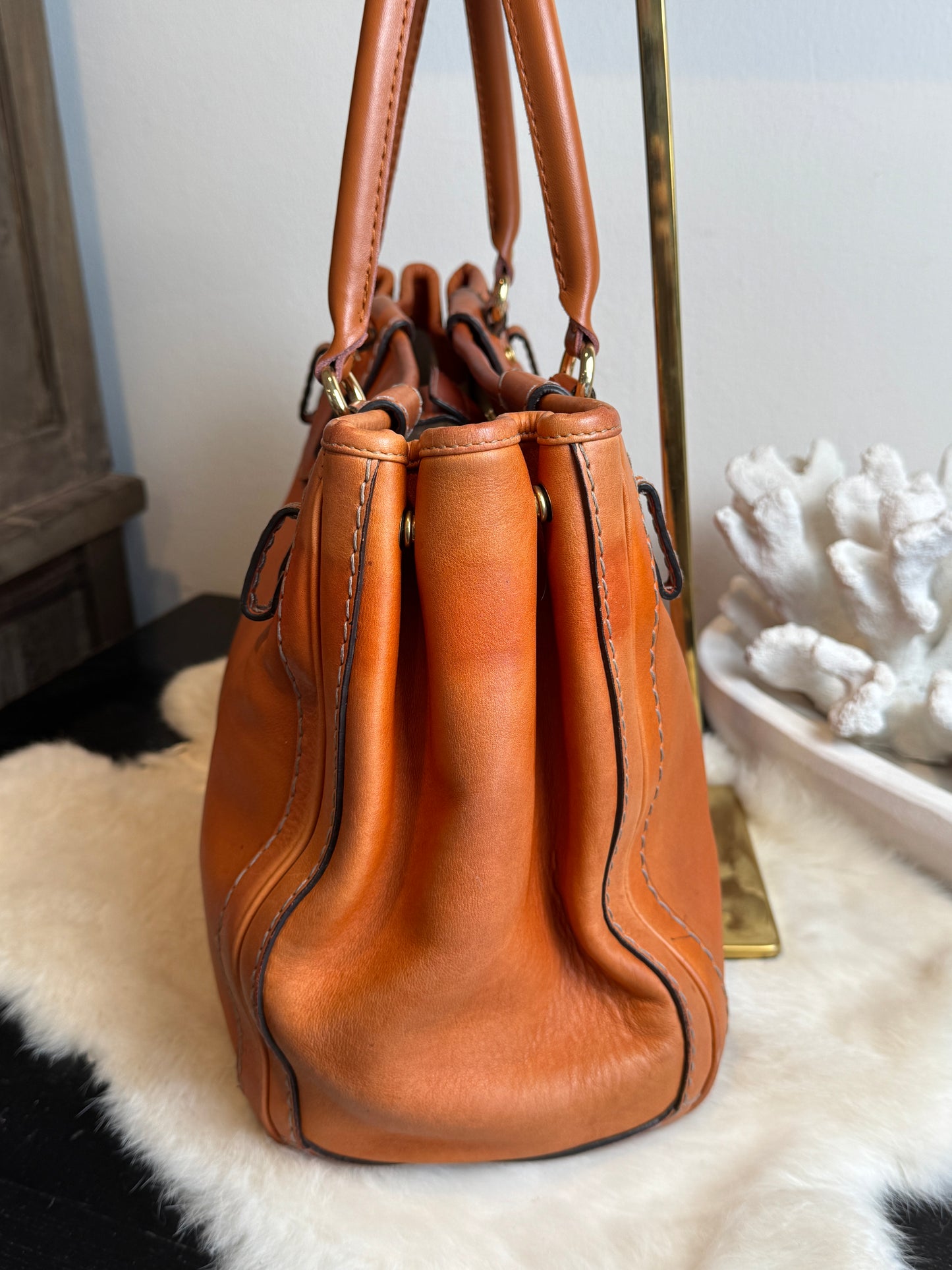 GUCCI GG Running Tote Bag Handbag Leather Orange