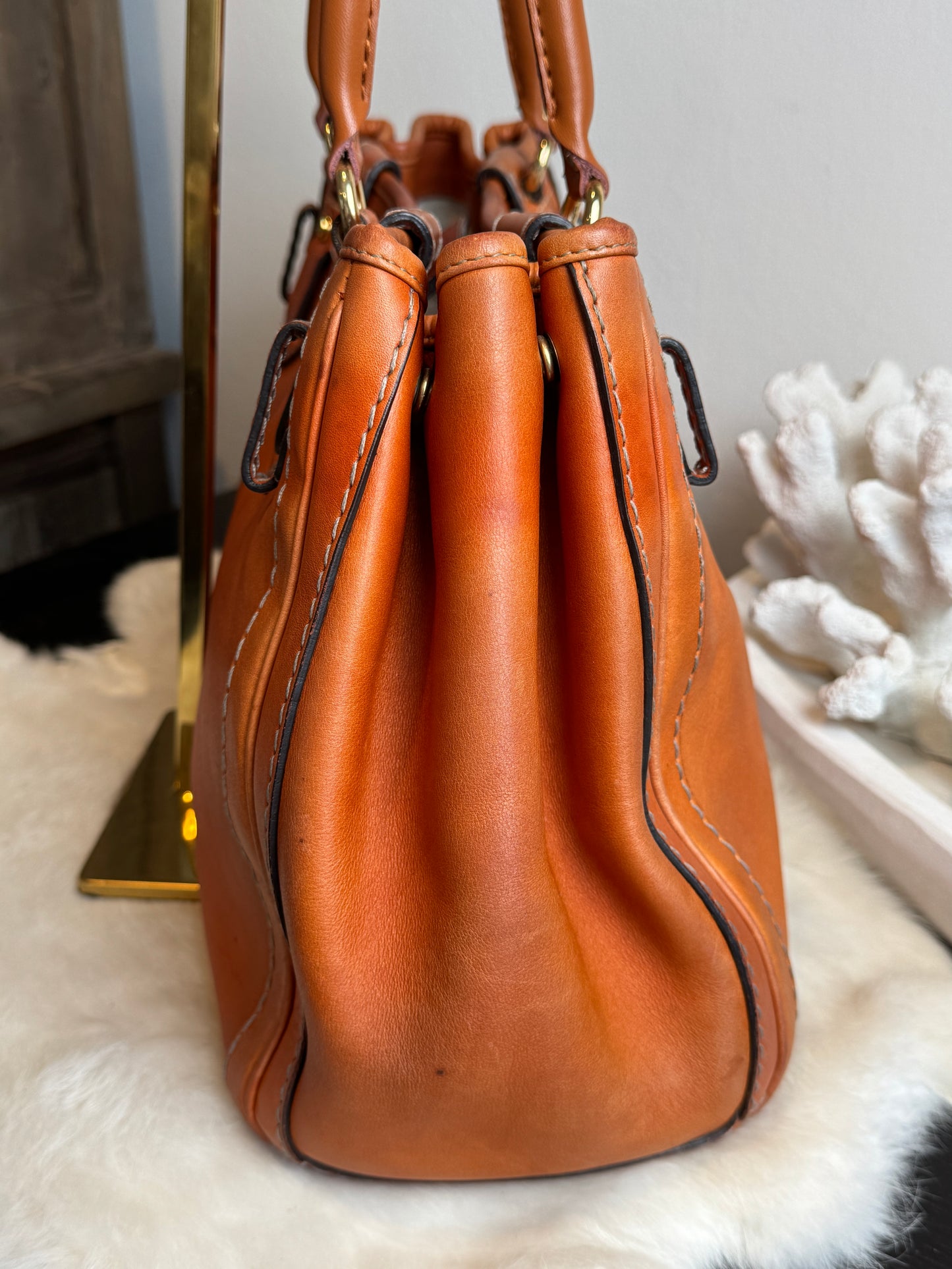 GUCCI GG Running Tote Bag Handbag Leather Orange
