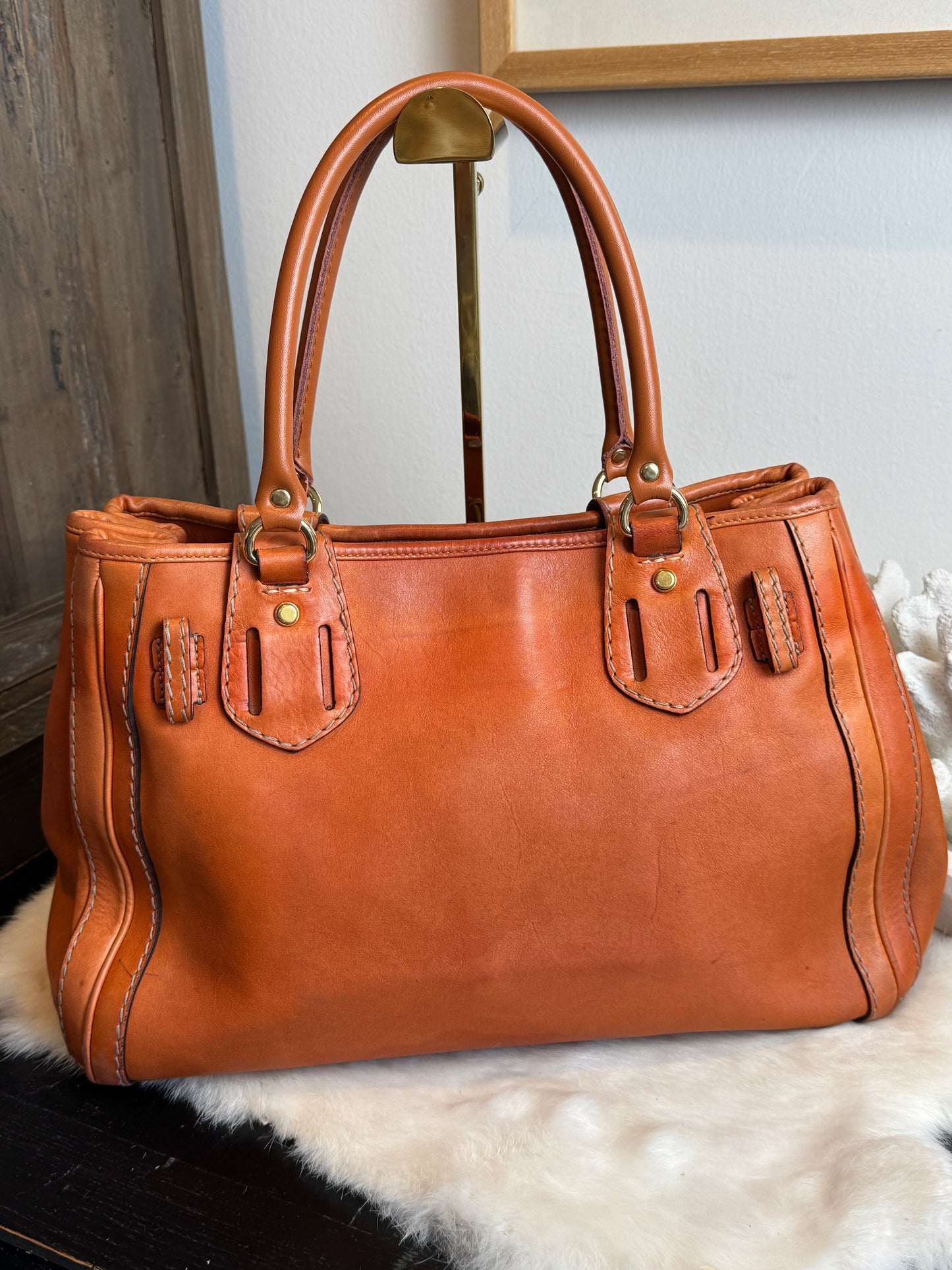 GUCCI GG Running Tote Bag Handbag Leather Orange