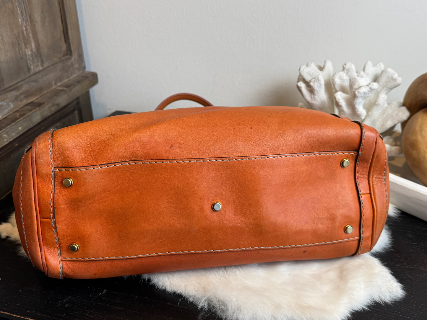 GUCCI GG Running Tote Bag Handbag Leather Orange