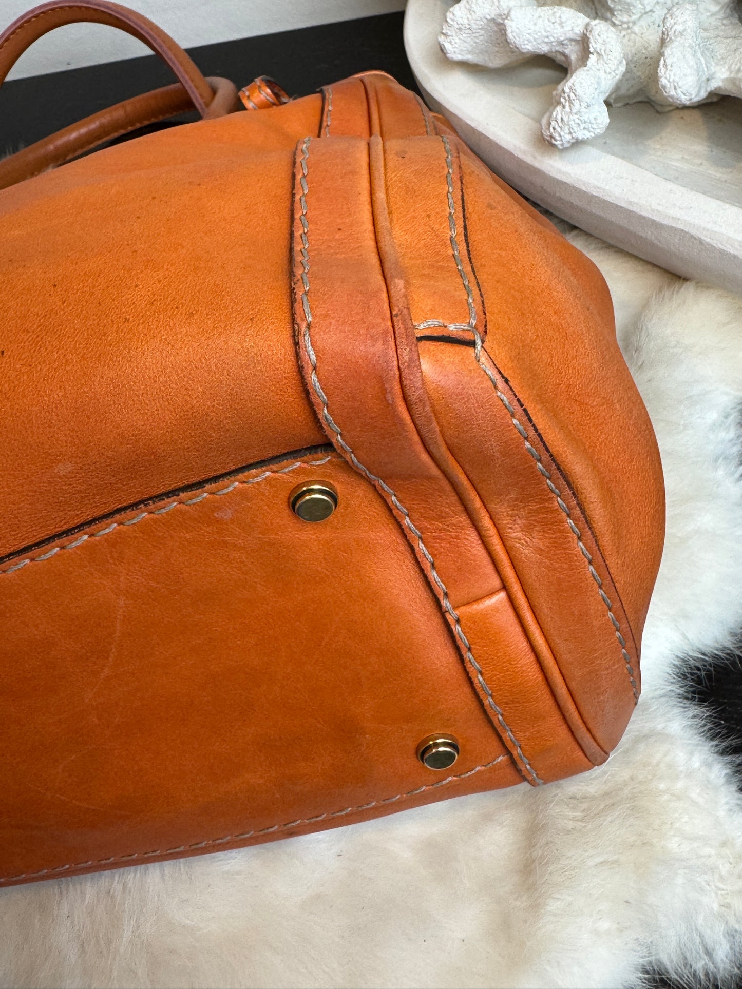 GUCCI GG Running Tote Bag Handbag Leather Orange