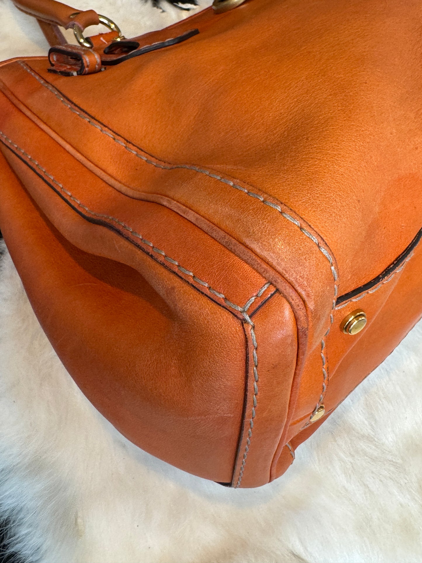 GUCCI GG Running Tote Bag Handbag Leather Orange
