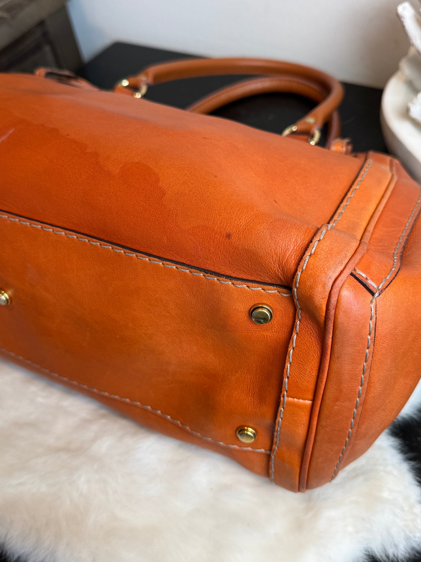 GUCCI GG Running Tote Bag Handbag Leather Orange