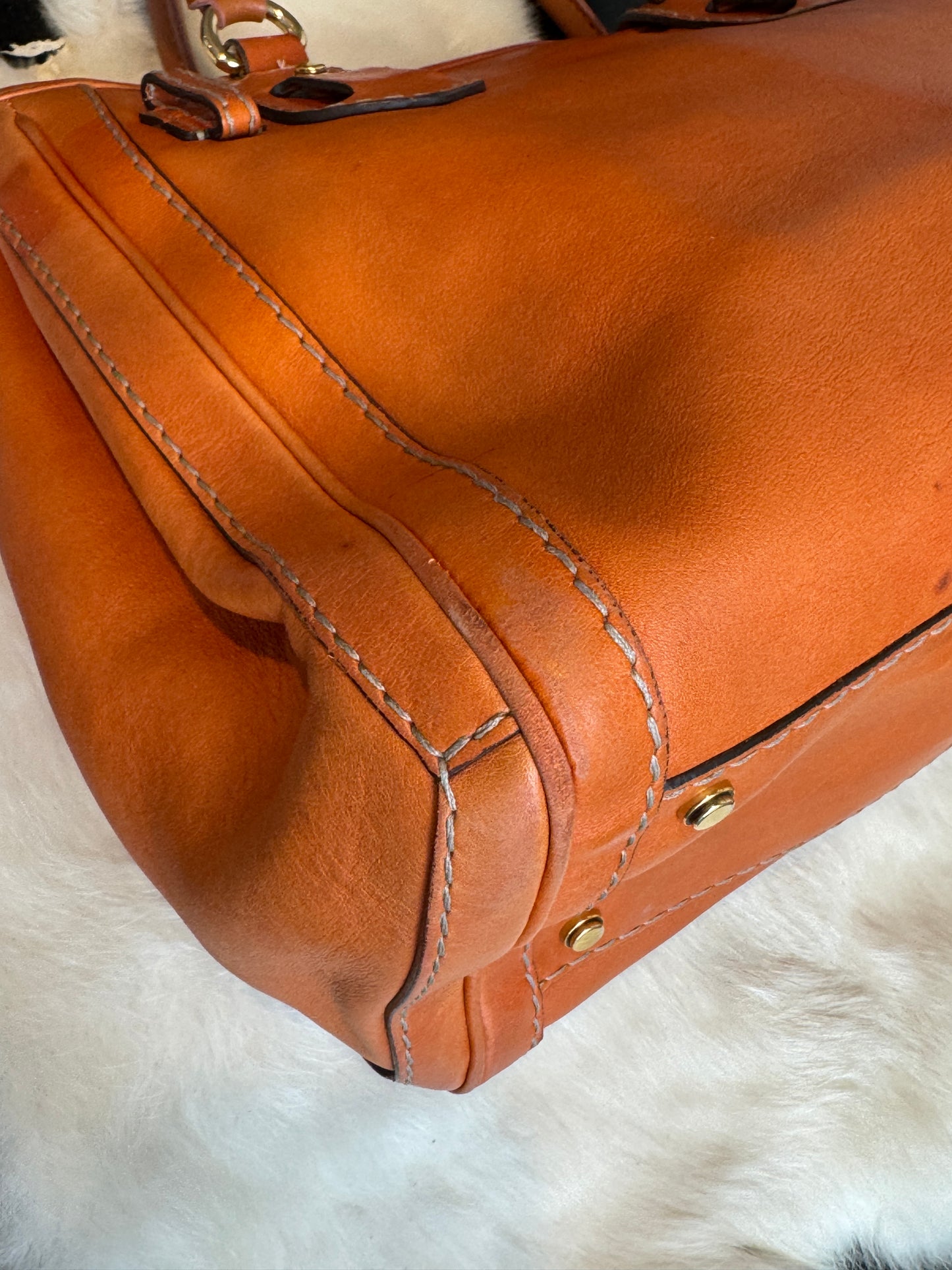 GUCCI GG Running Tote Bag Handbag Leather Orange