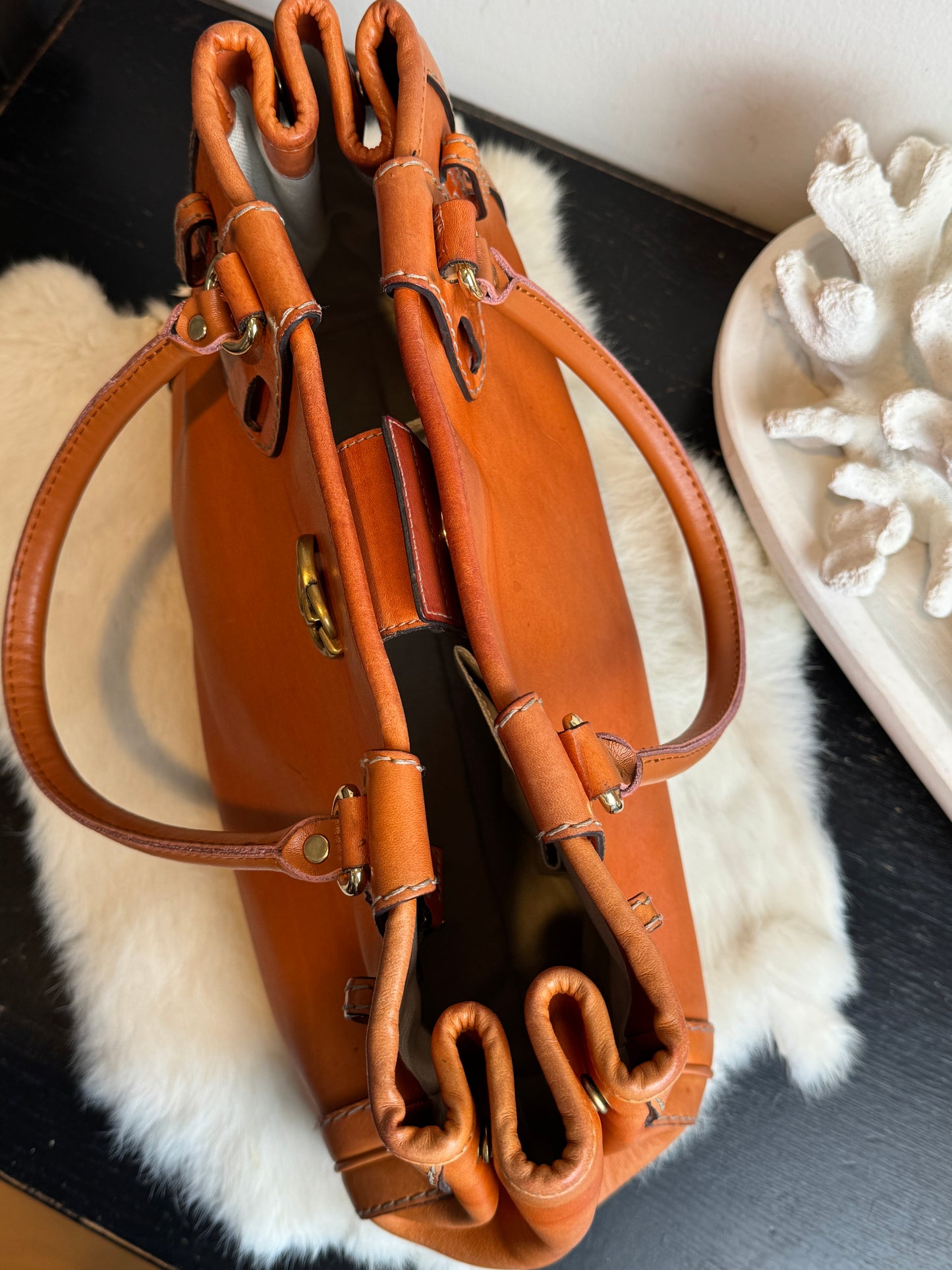 GUCCI GG Running Tote Bag Handbag Leather Orange