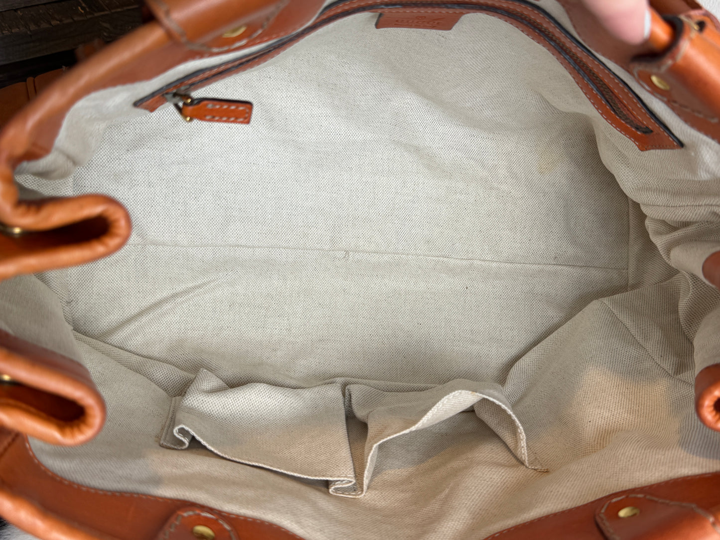 GUCCI GG Running Tote Bag Handbag Leather Orange