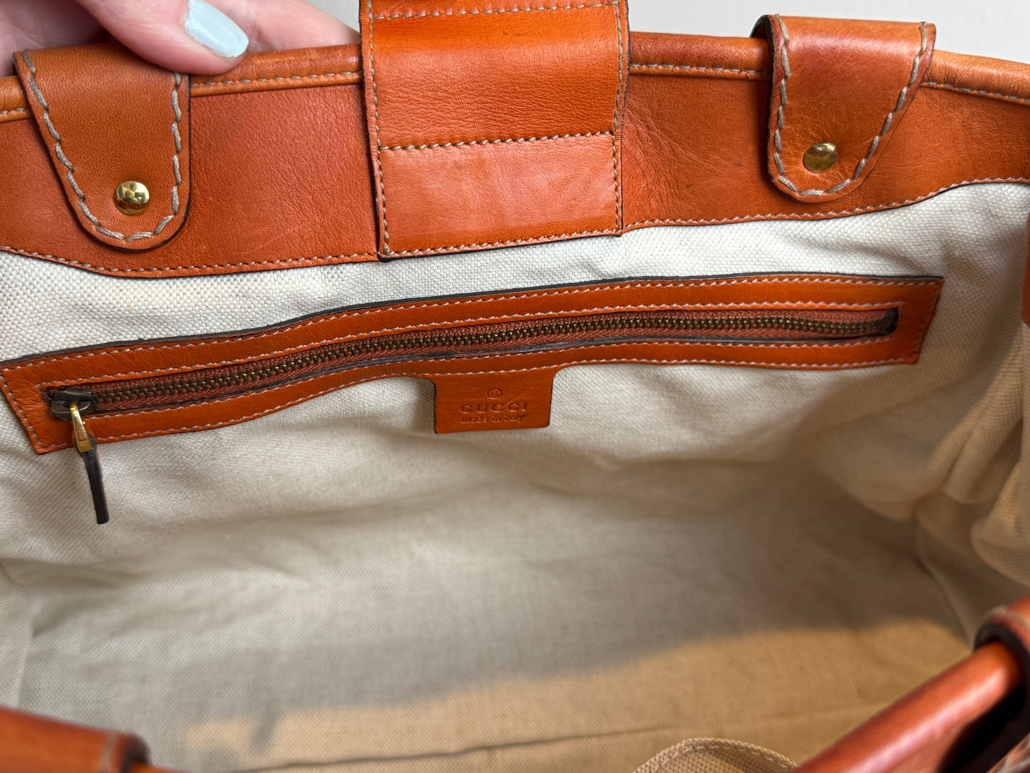 GUCCI GG Running Tote Bag Handbag Leather Orange