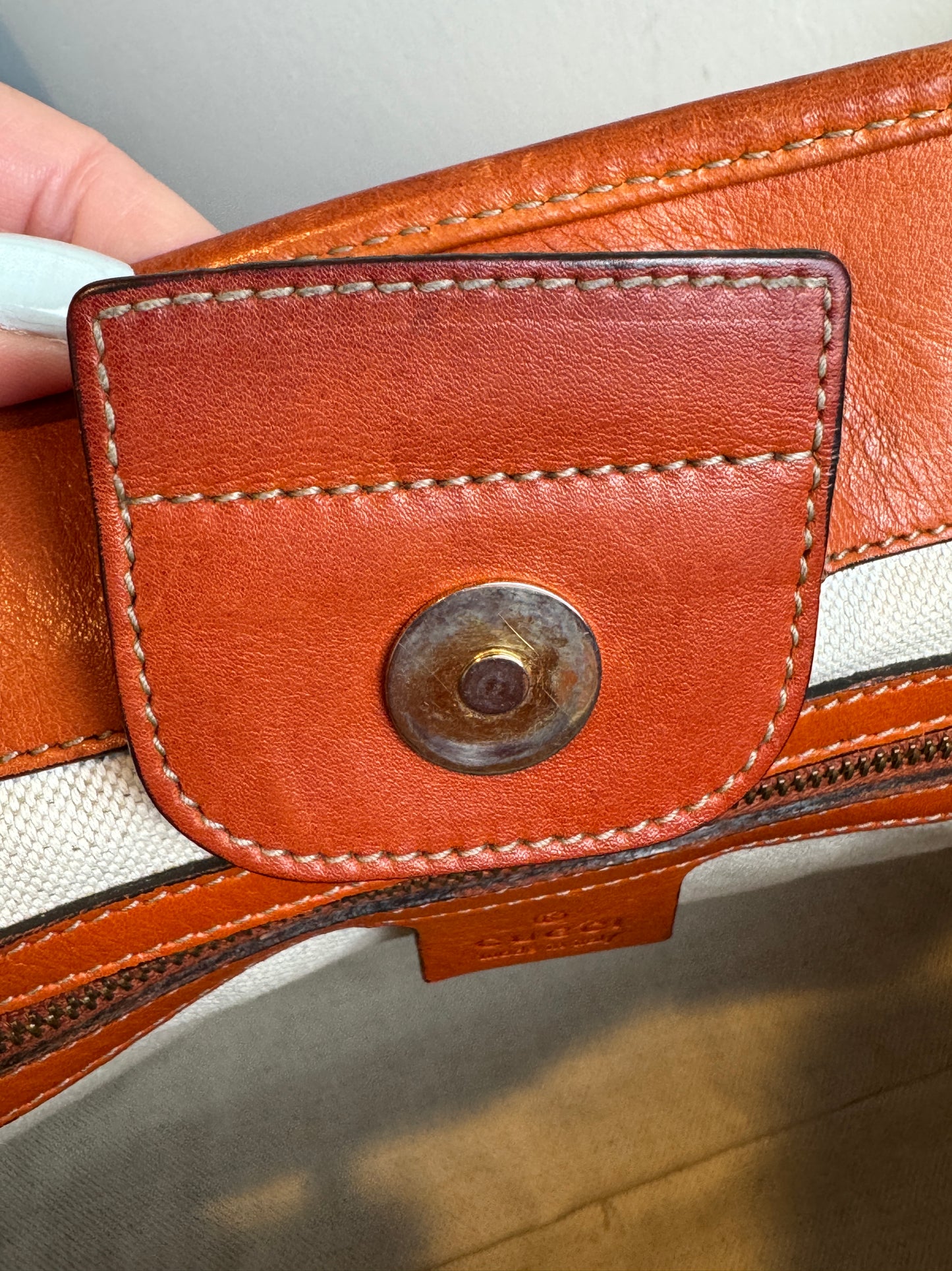 GUCCI GG Running Tote Bag Handbag Leather Orange