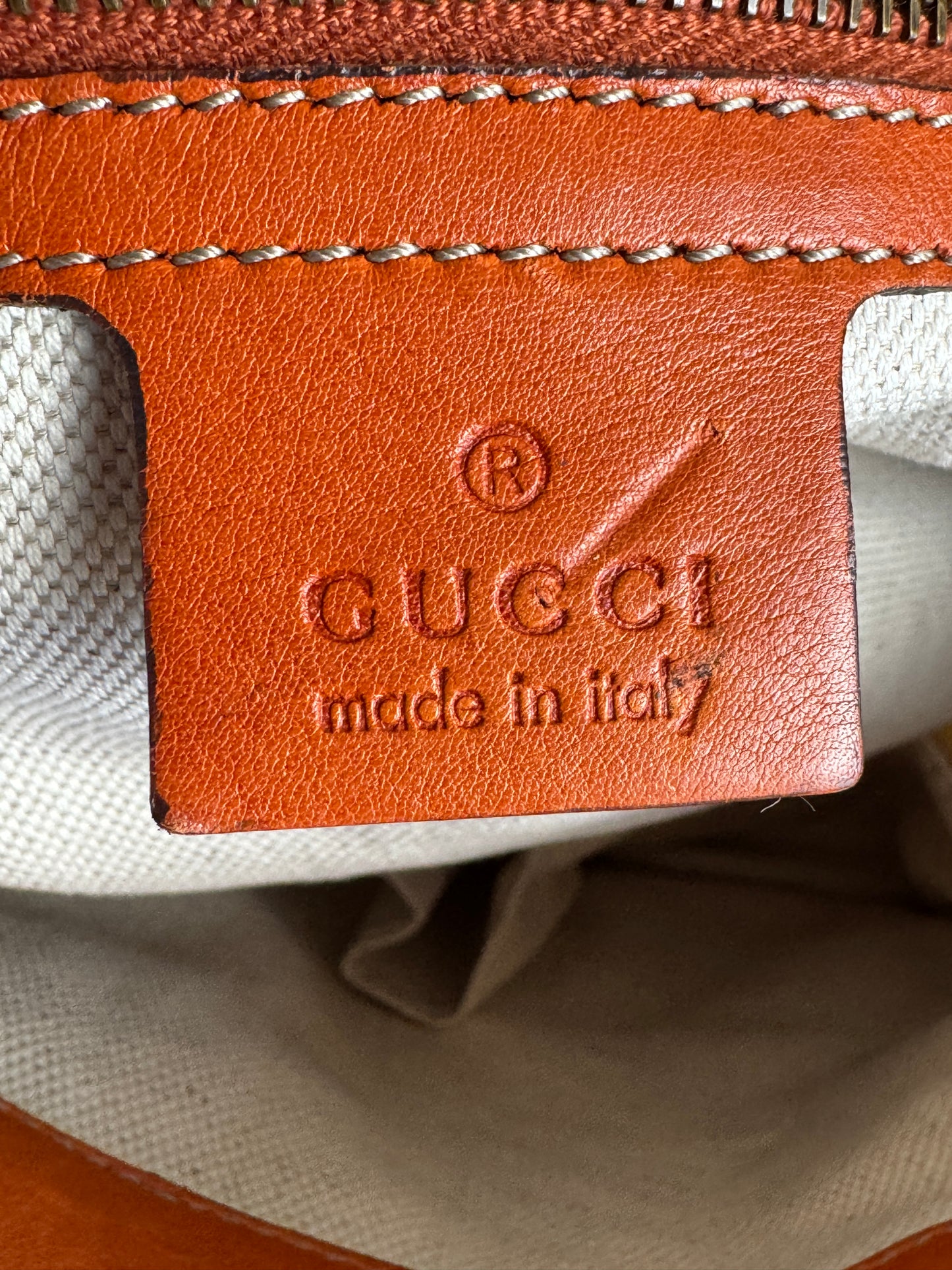 GUCCI GG Running Tote Bag Handbag Leather Orange