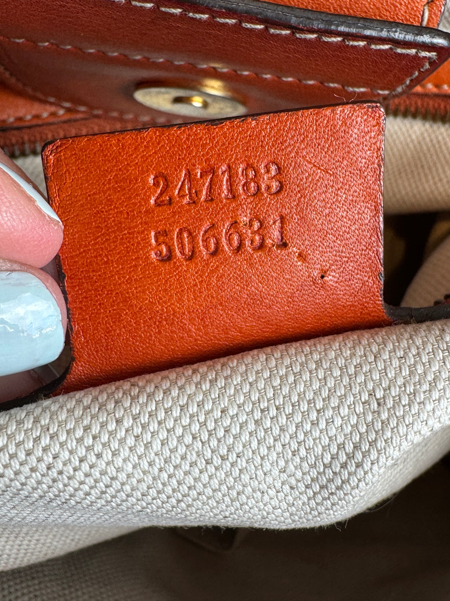 GUCCI GG Running Tote Bag Handbag Leather Orange