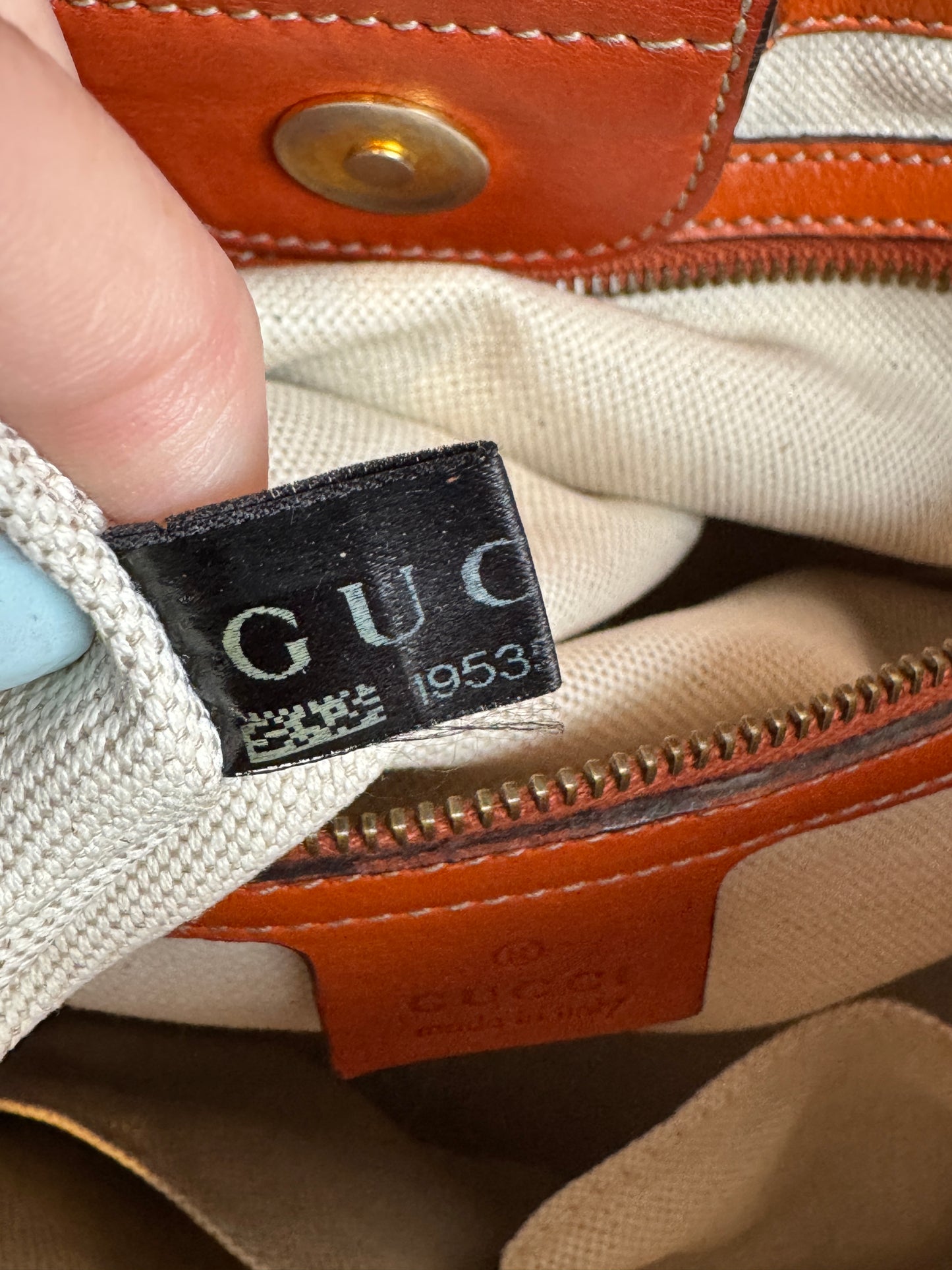 GUCCI GG Running Tote Bag Handbag Leather Orange