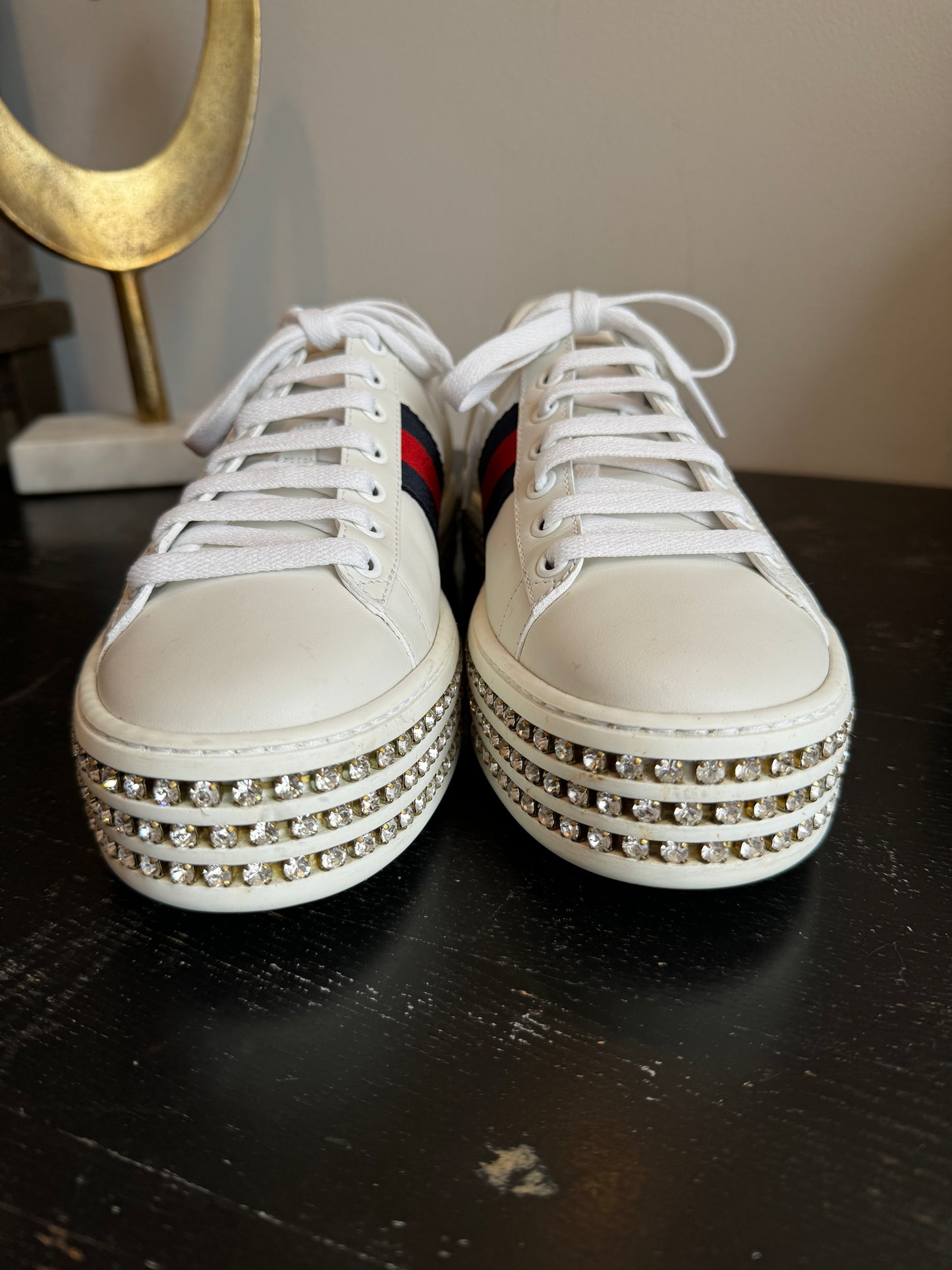 GUCCI Ace Bee Rhinestone Platforms Women's Size 37EU