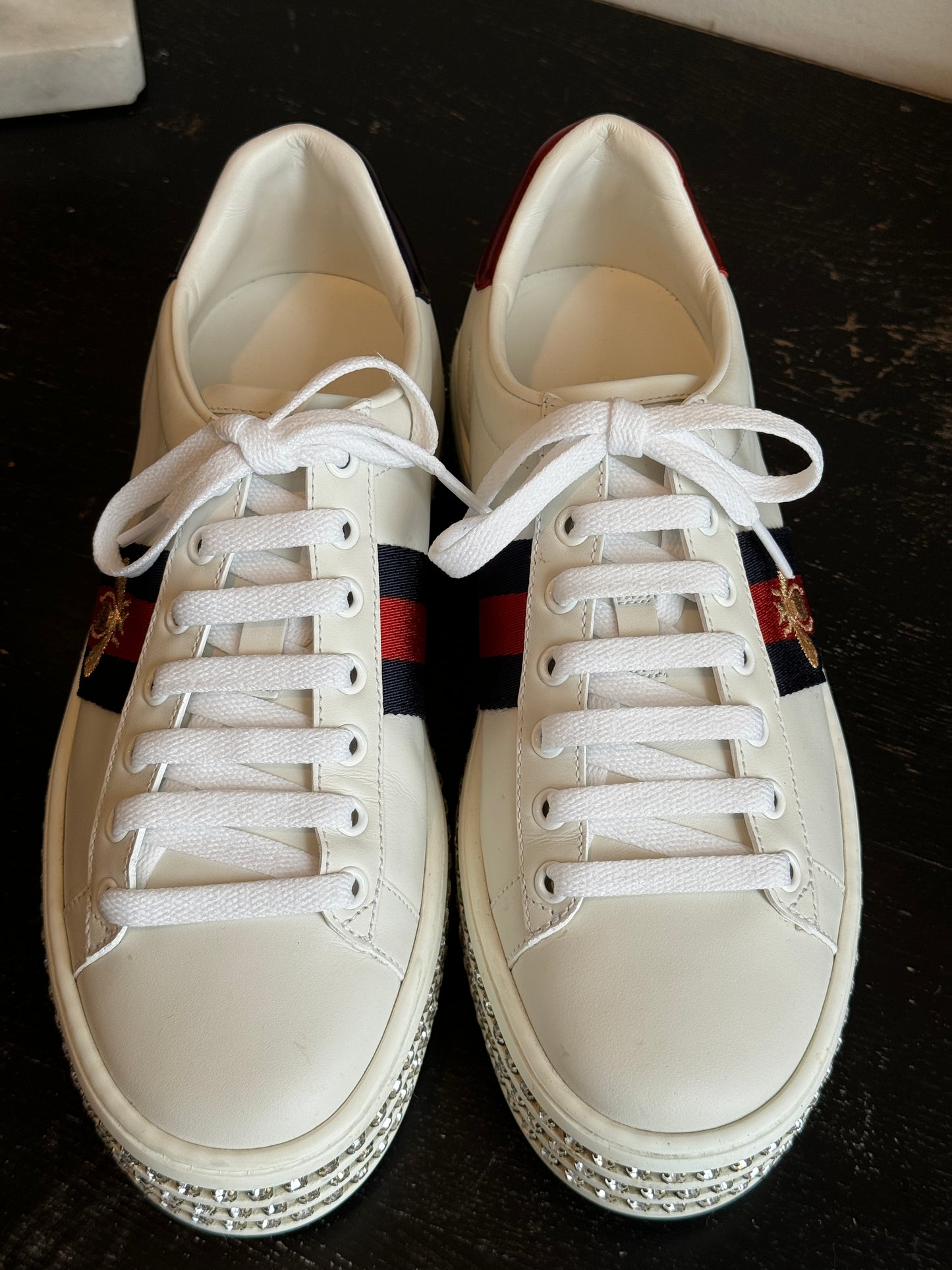 GUCCI Ace Bee Rhinestone Platforms Women's Size 37EU