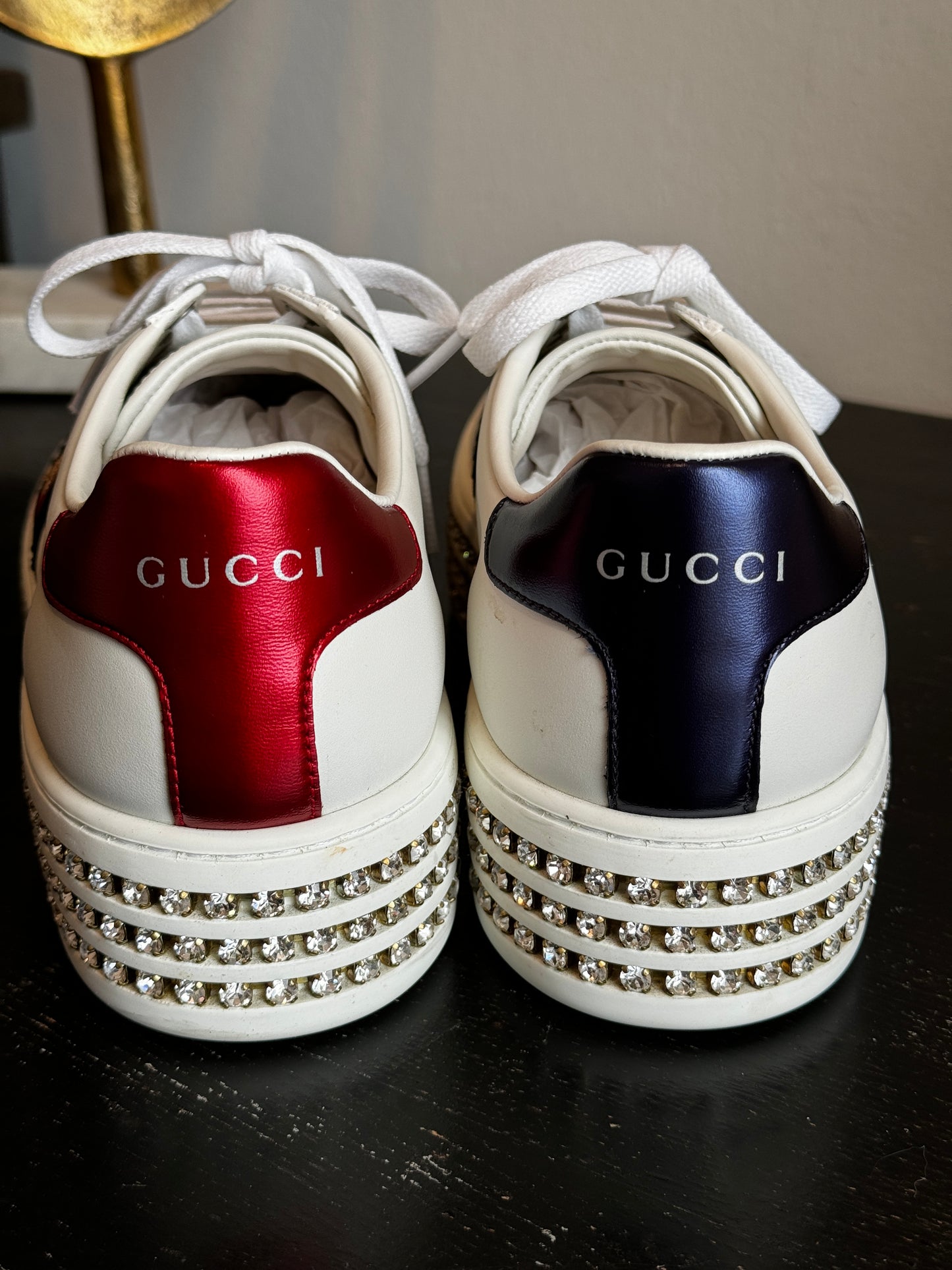 GUCCI Ace Bee Rhinestone Platforms Women's Size 37EU