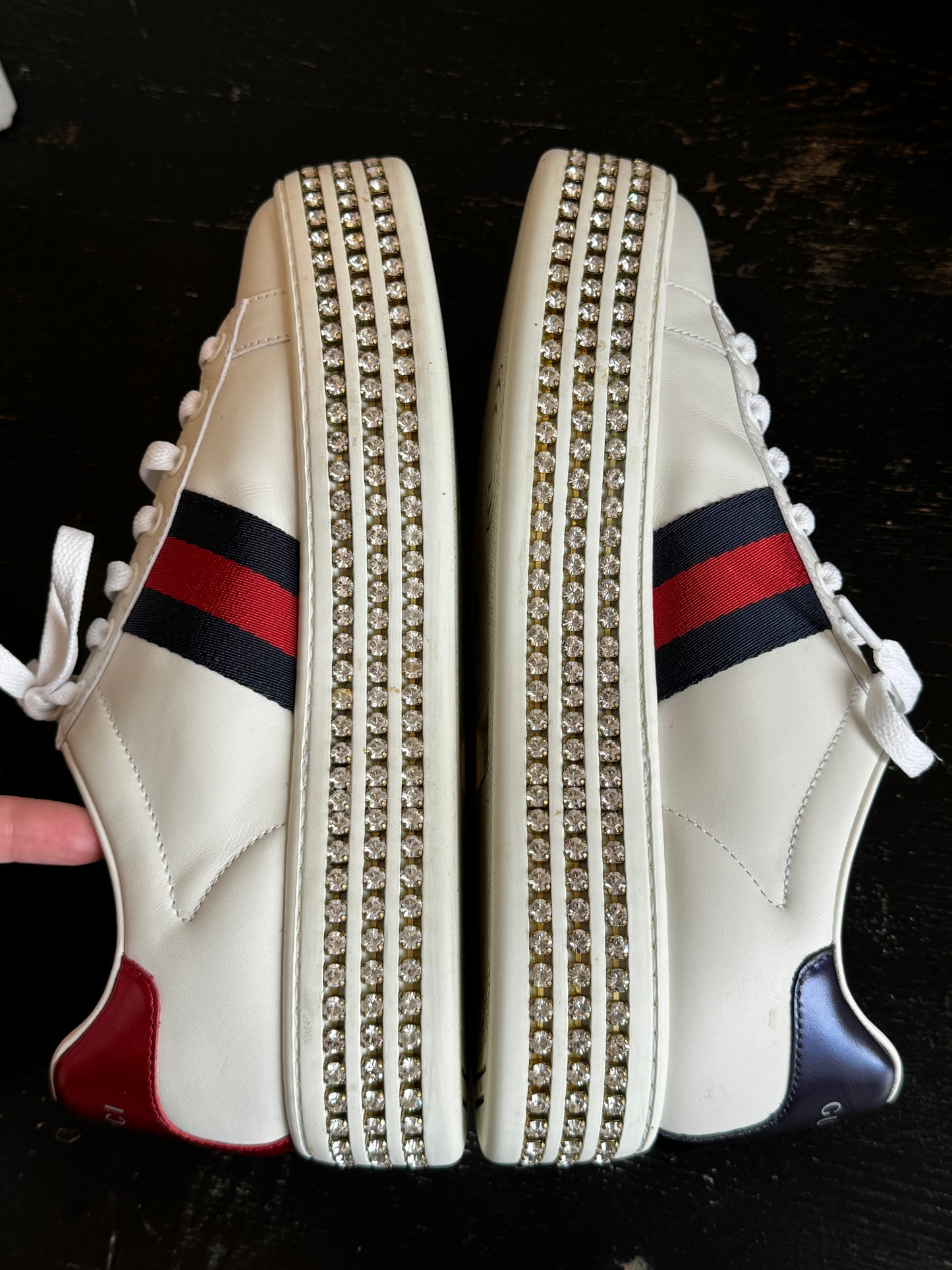 GUCCI Ace Bee Rhinestone Platforms Women's Size 37EU
