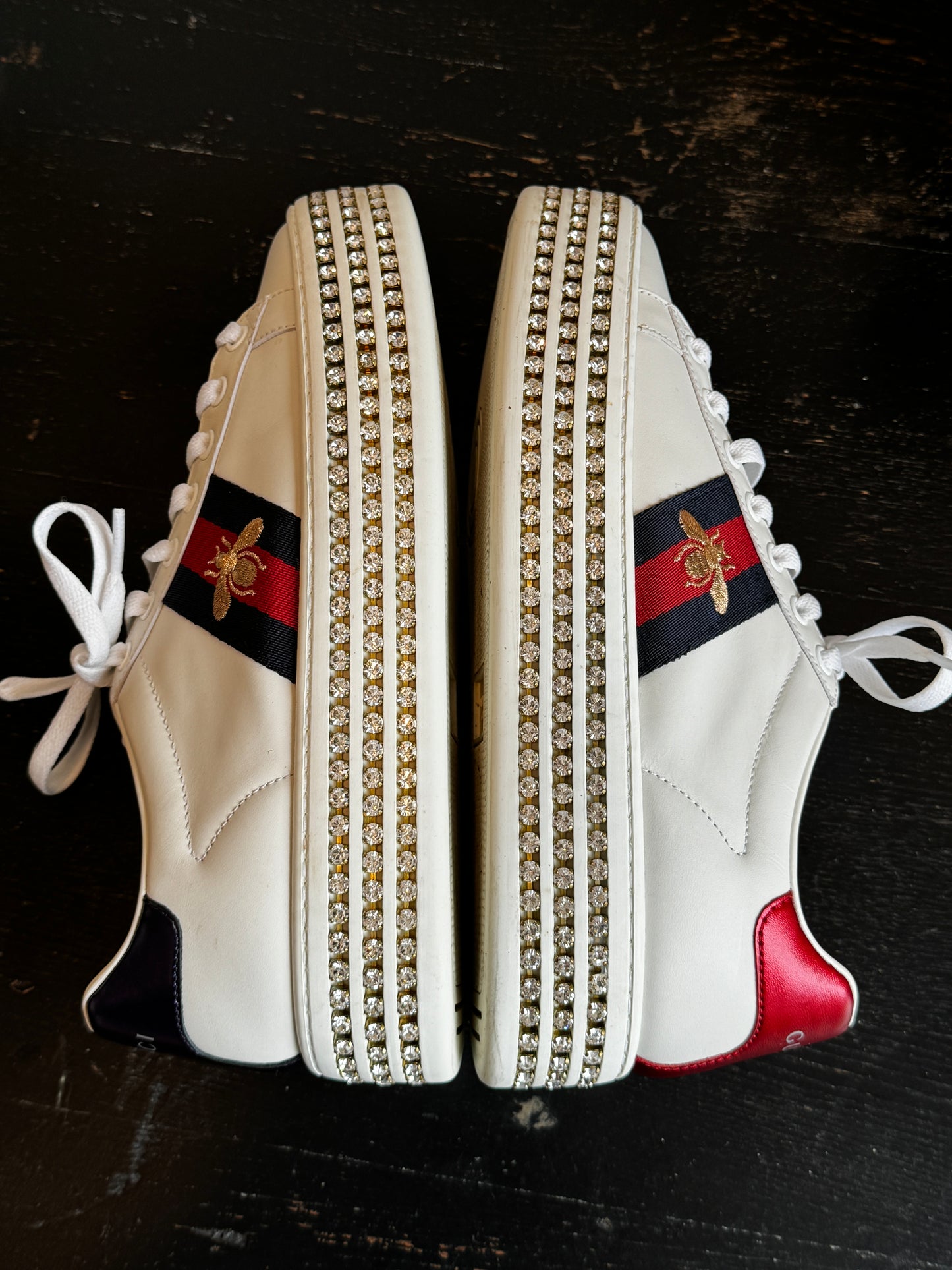 GUCCI Ace Bee Rhinestone Platforms Women's Size 37EU