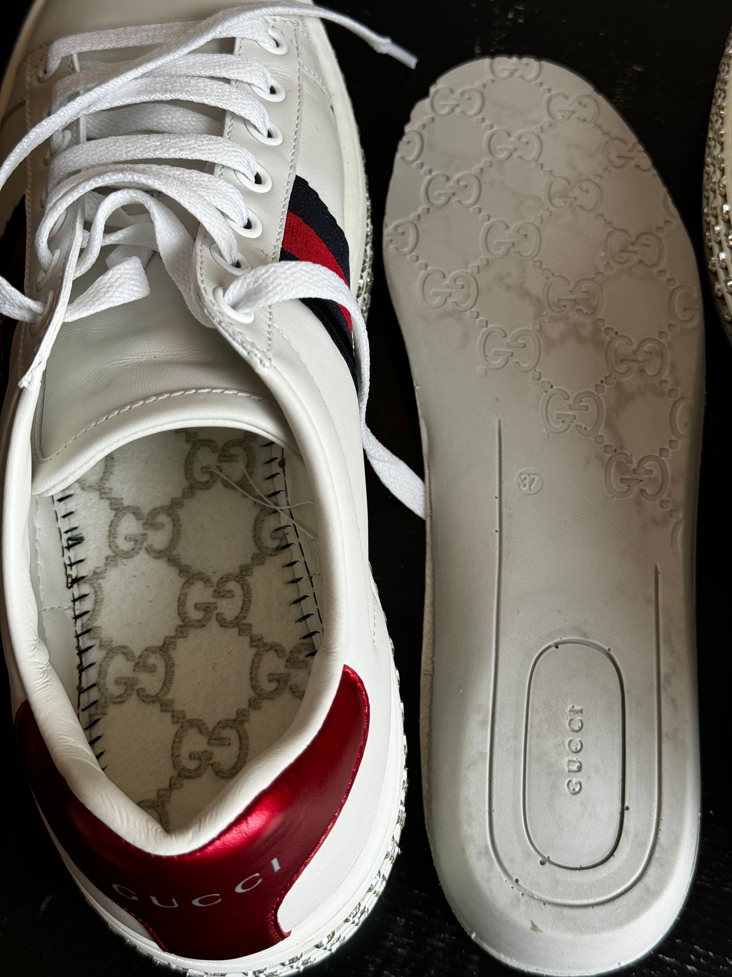 GUCCI Ace Bee Rhinestone Platforms Women's Size 37EU
