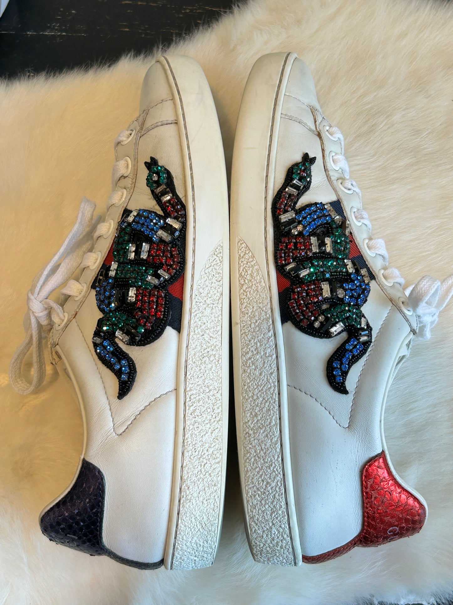 GUCCI Ace Rhinestone King Snake Sneakers Women's 36EU
